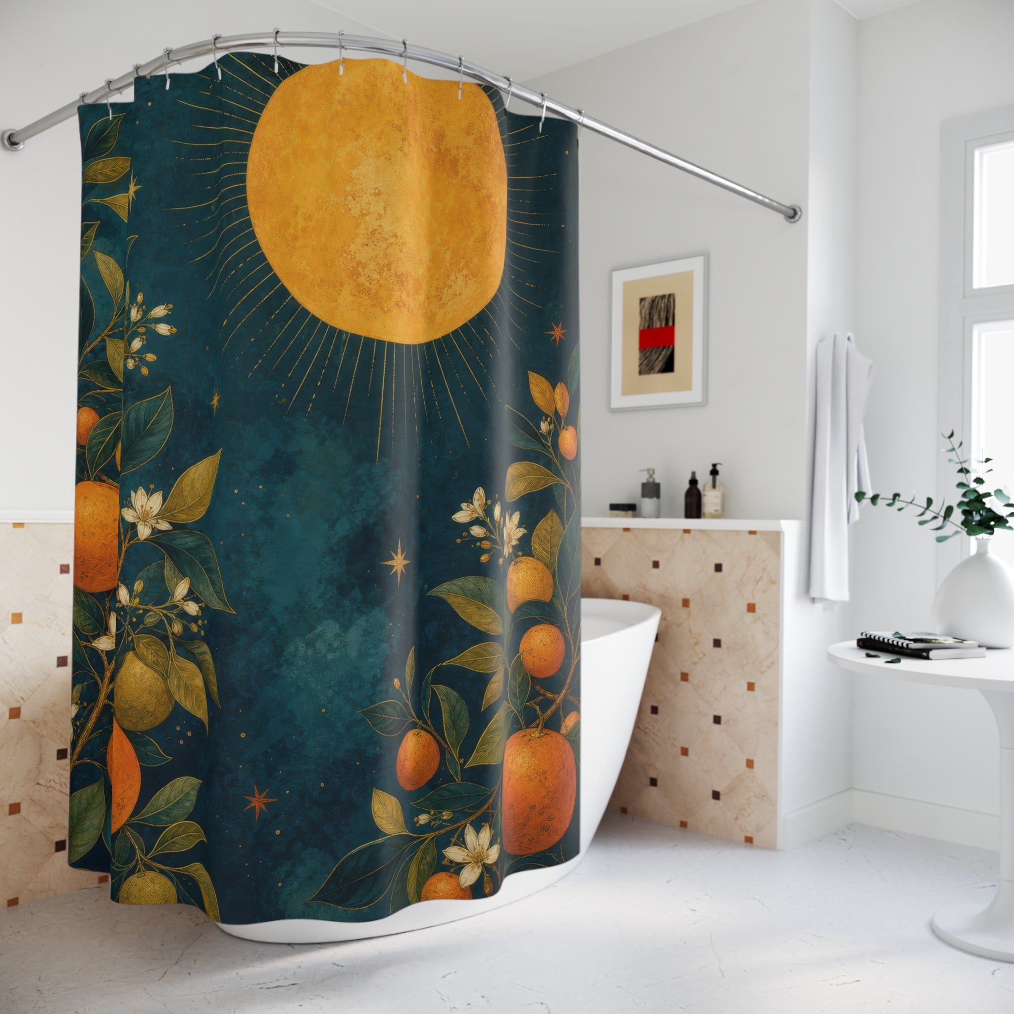 Gilded Citrus Sun Decorative Shower Curtain