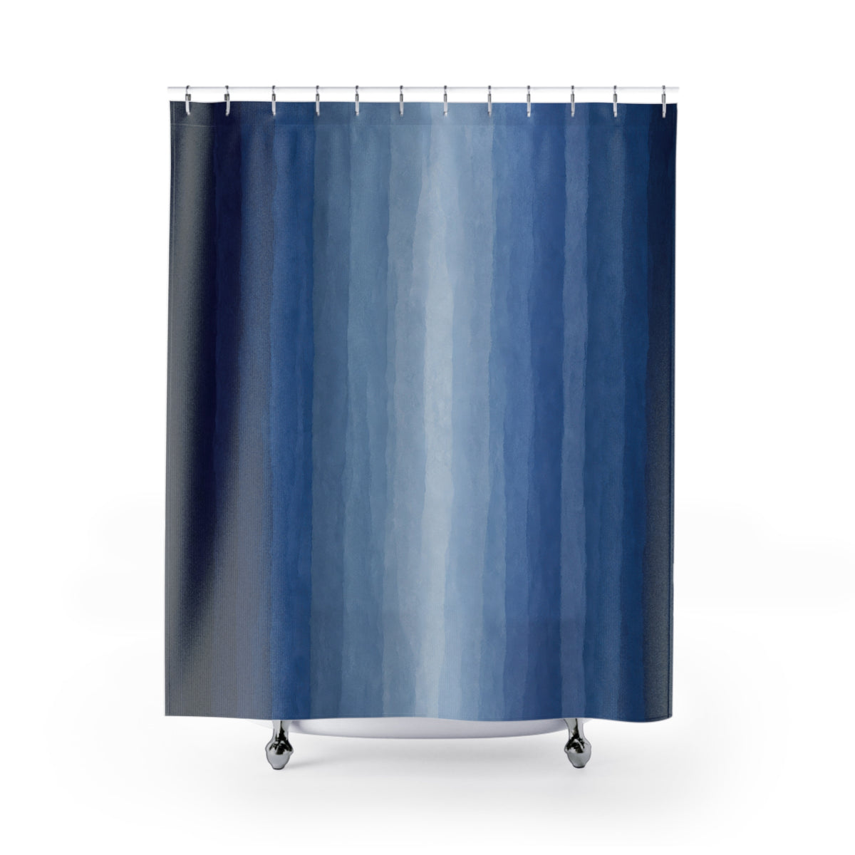 Navy Pale Blue Ombre Vertical Stripe Shower Curtain