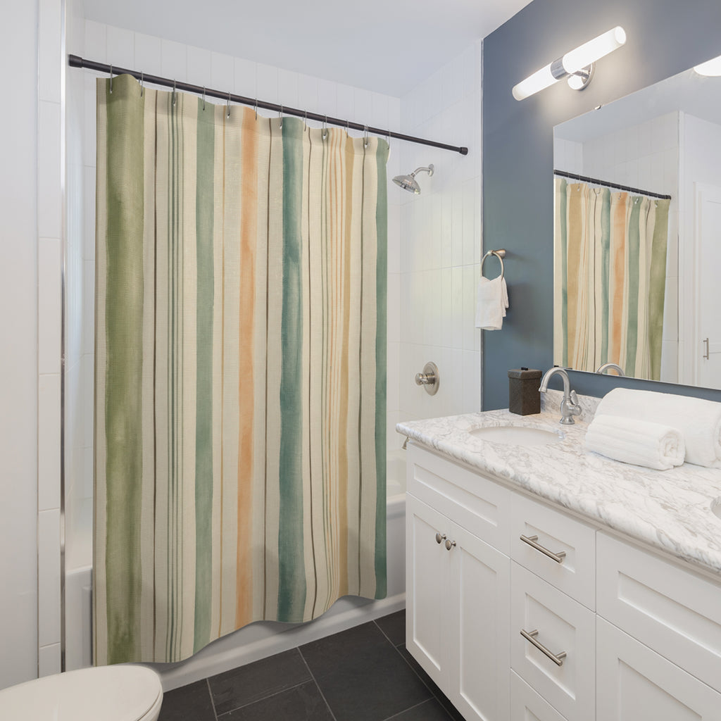 Rust Ochre Brown Vertical Stripe Shower Curtain