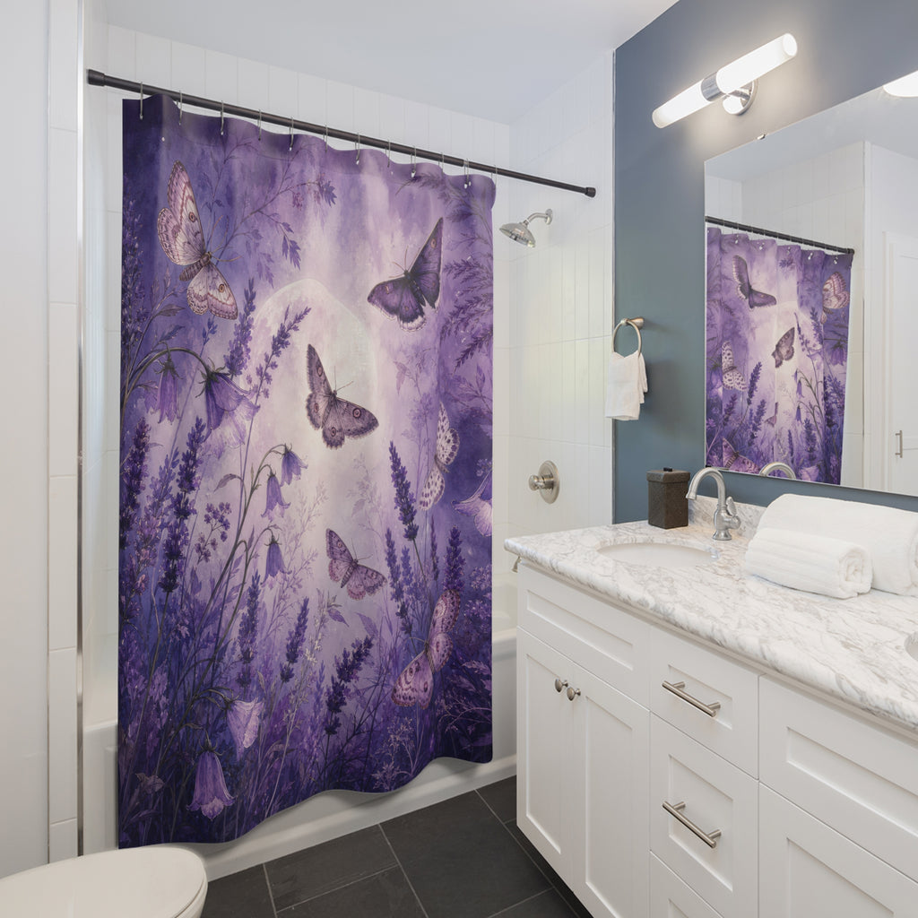 Moonlit Lavender Moth Shower Curtain