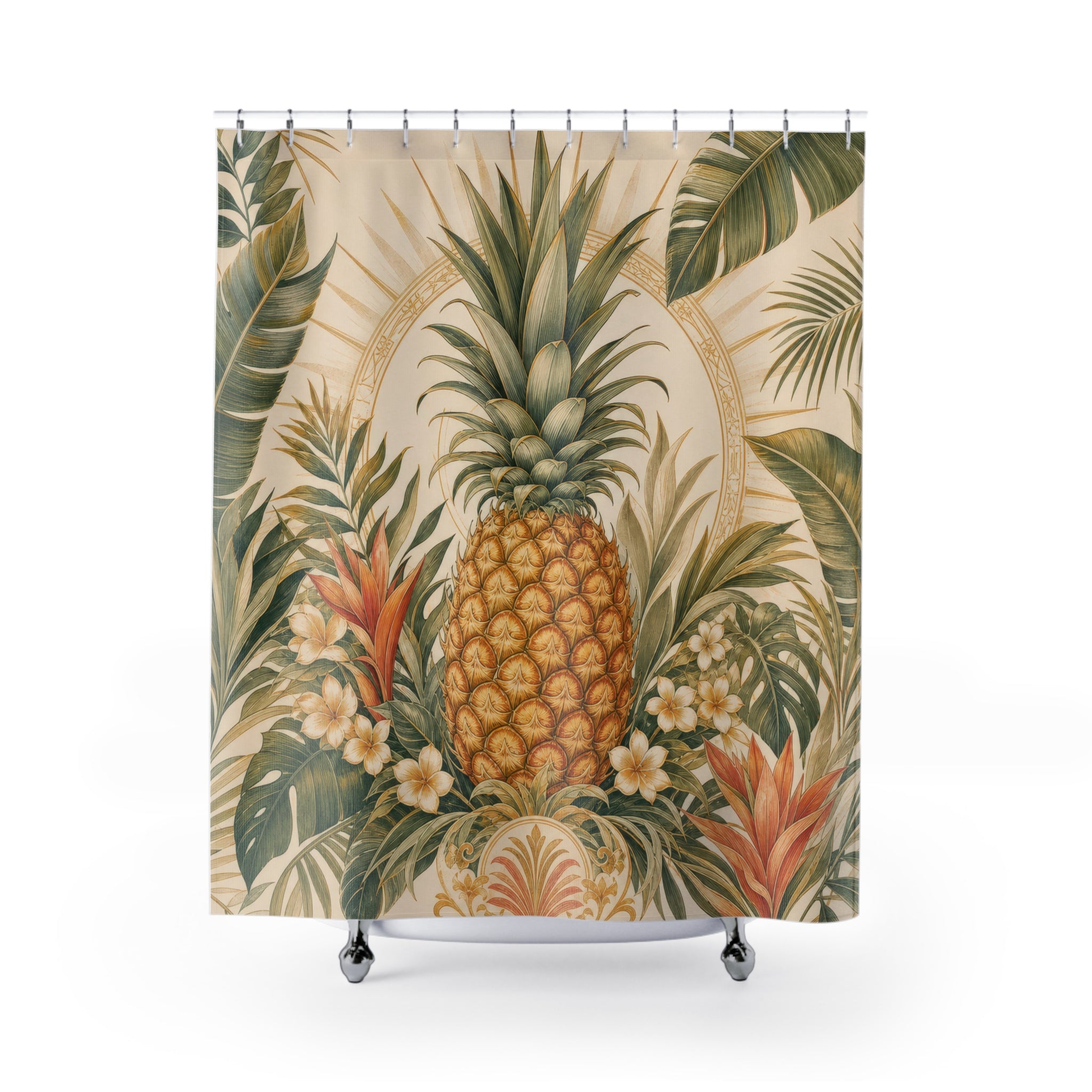 Tropical Botanical Pineapple Shower Curtain