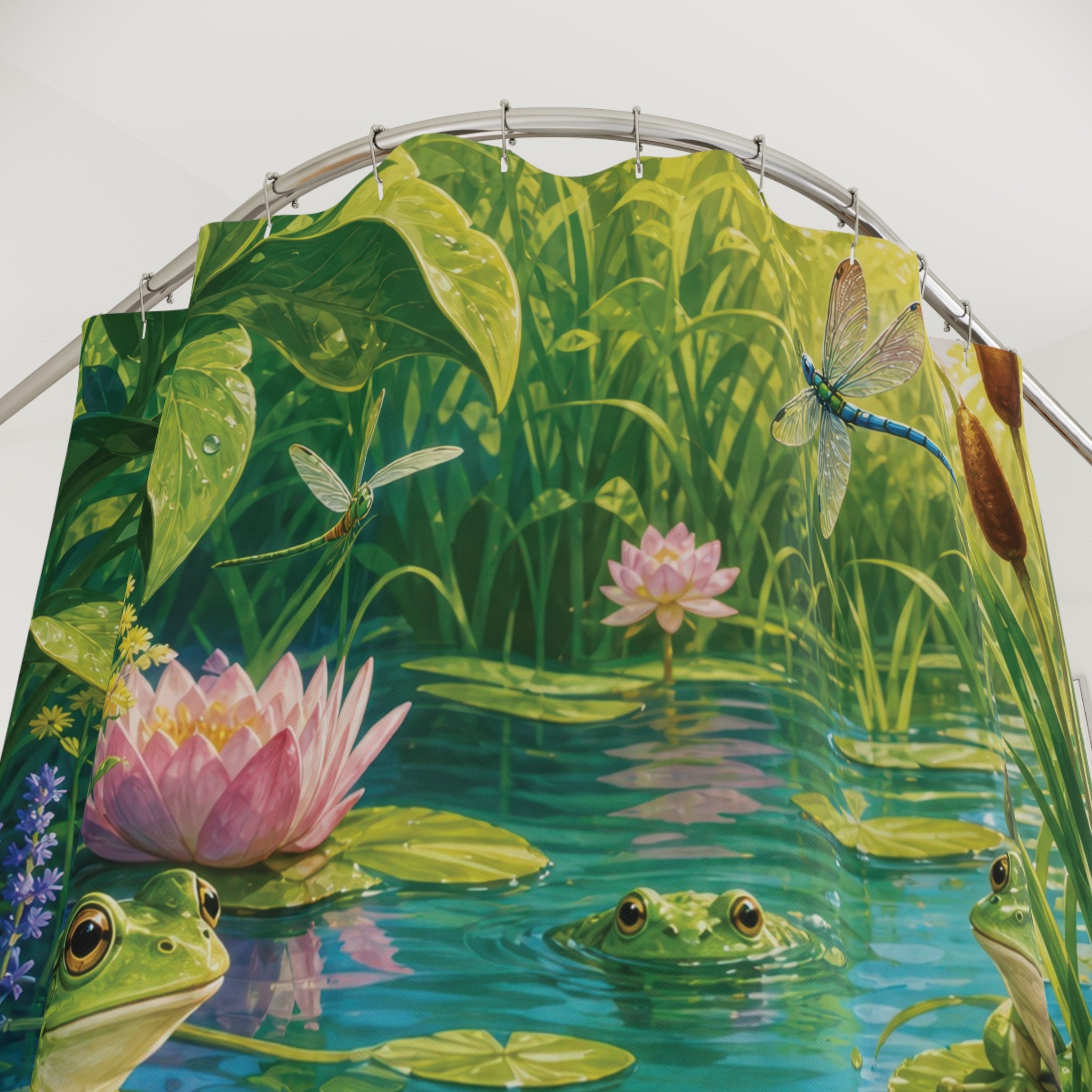 Frog Shower Curtain: Green Lily Pond