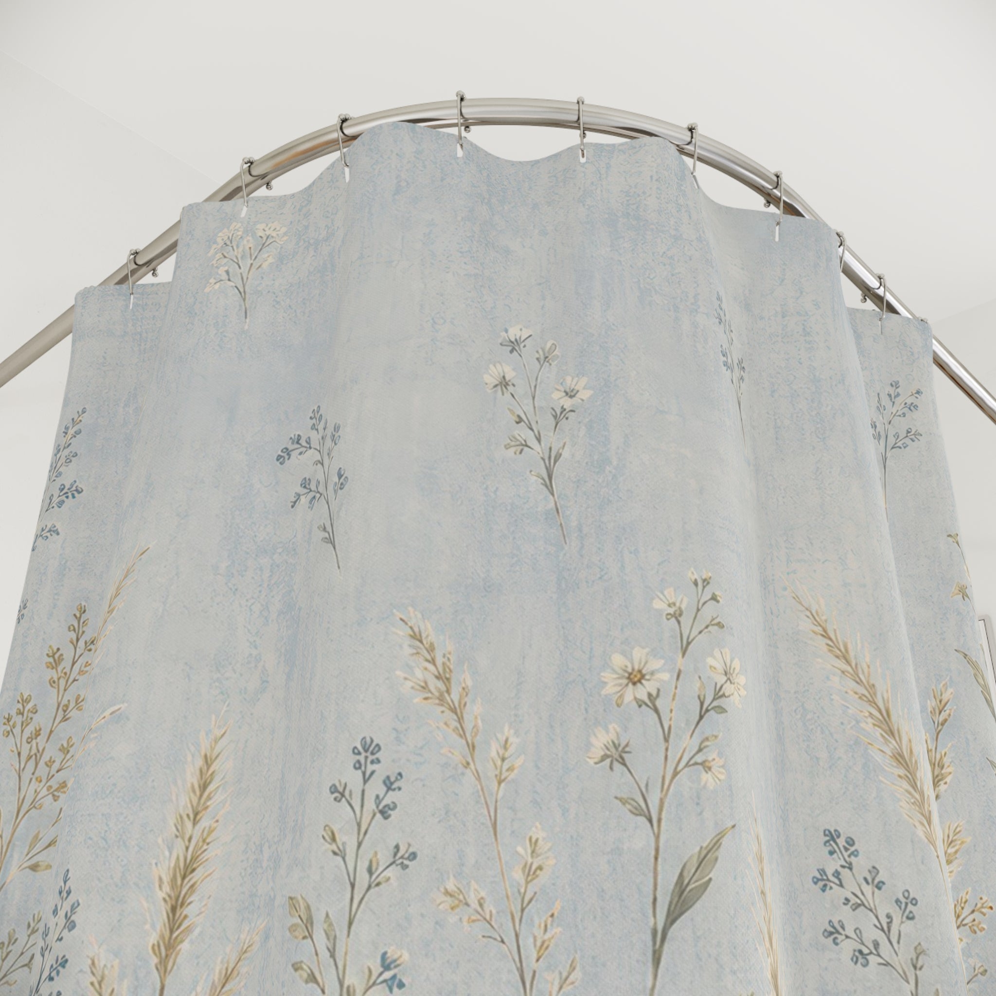 Pale Meadow Floral Blue Shower Curtain