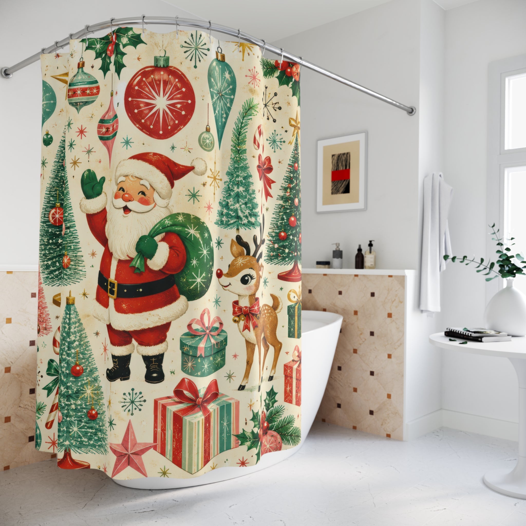 Retro Christmas Shower Curtain: Vintage Holiday