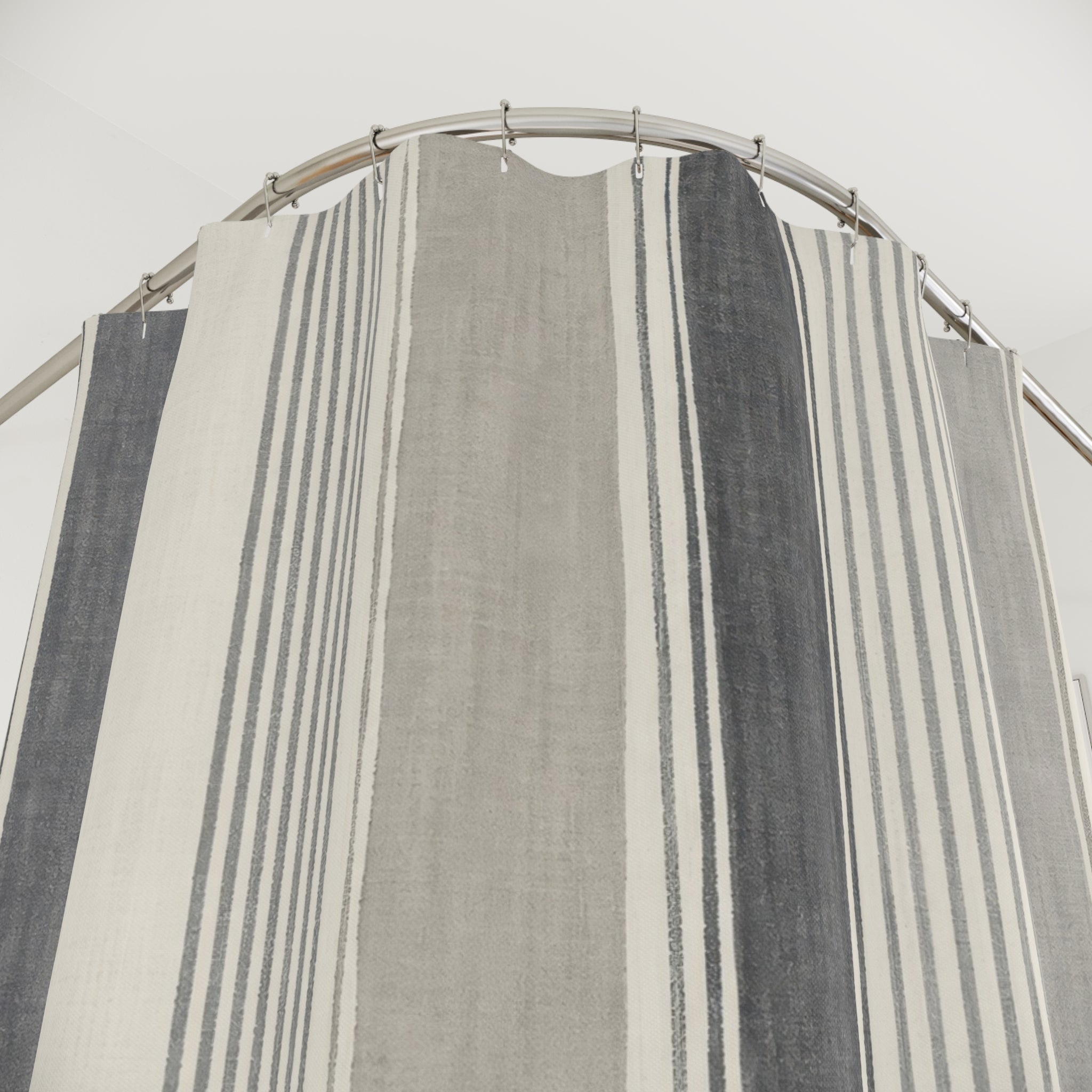 Gray White Ticking Stripe Shower Curtain