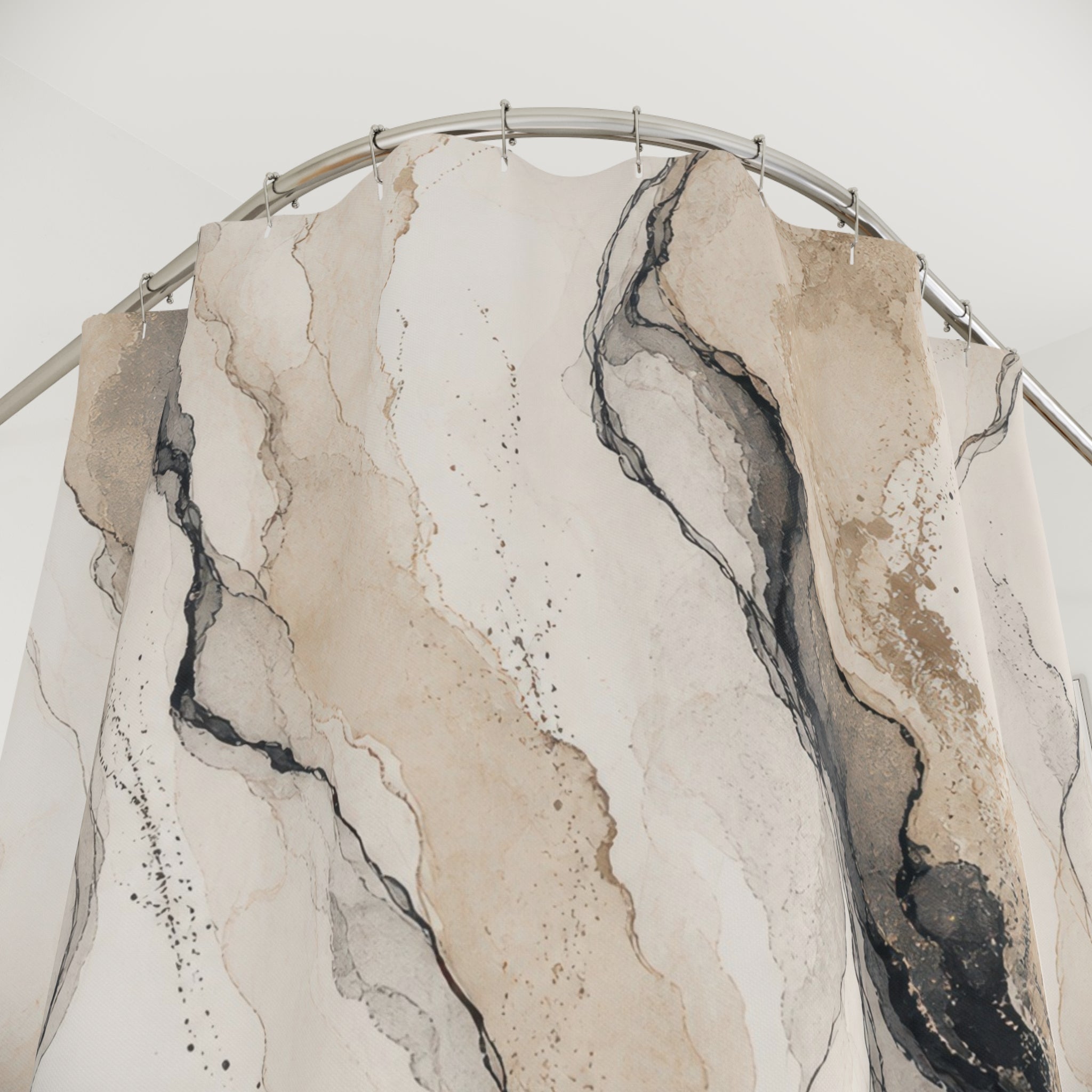 Black Beige Abstract Stone Shower Curtain