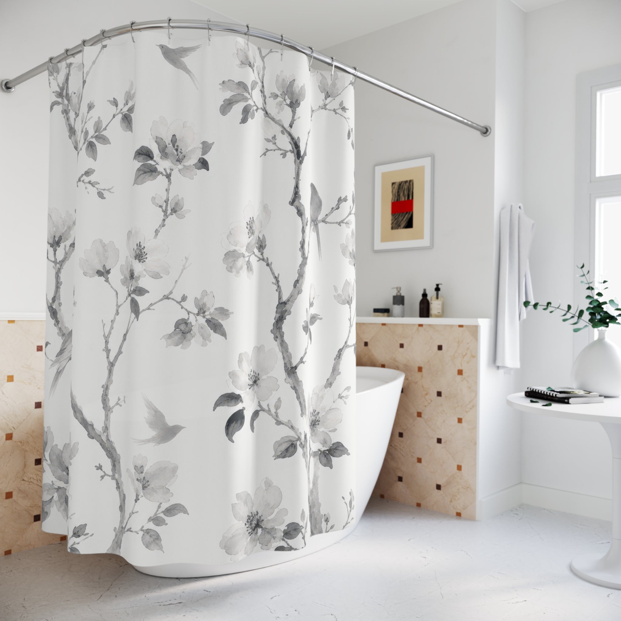 Grey Blossom Branch Shower Curtain