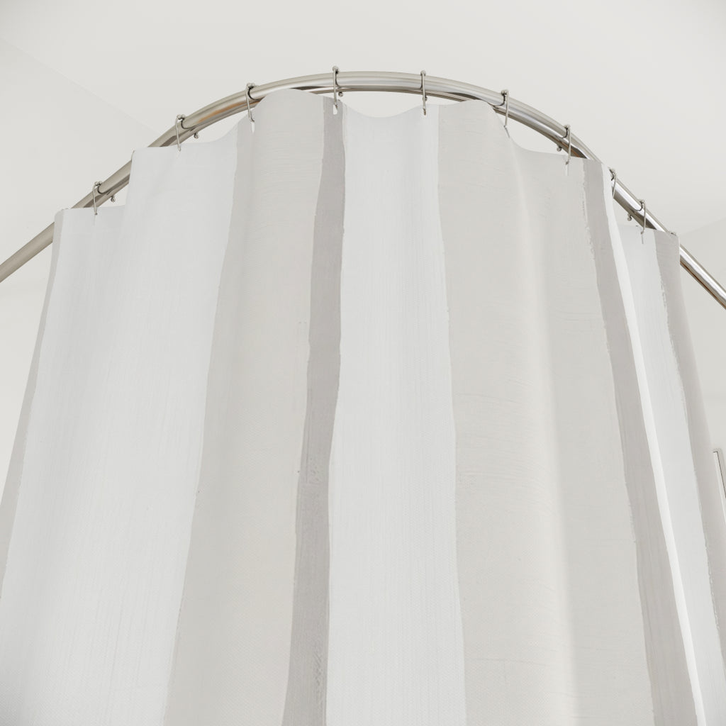White Cream Wide Watercolor Stripe Shower Curtain