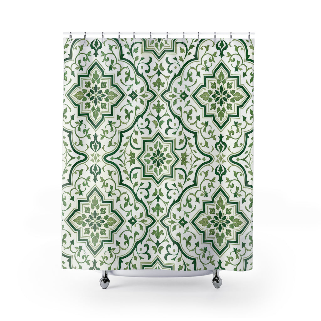 Green White Moroccan Medallion Shower Curtain