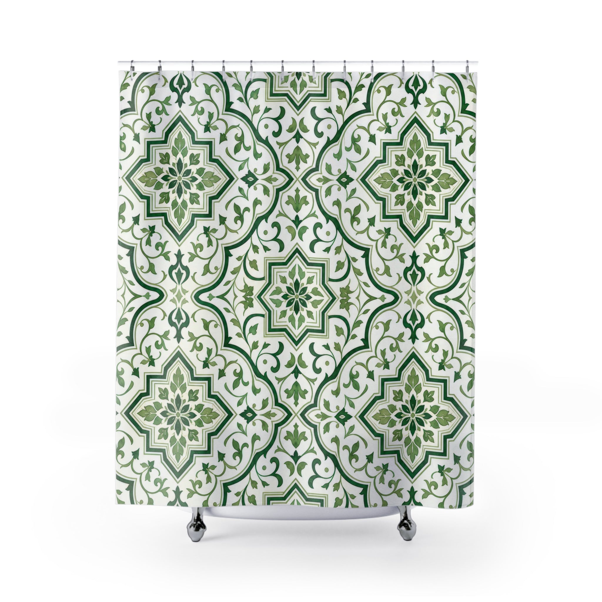 Green White Moroccan Medallion Shower Curtain