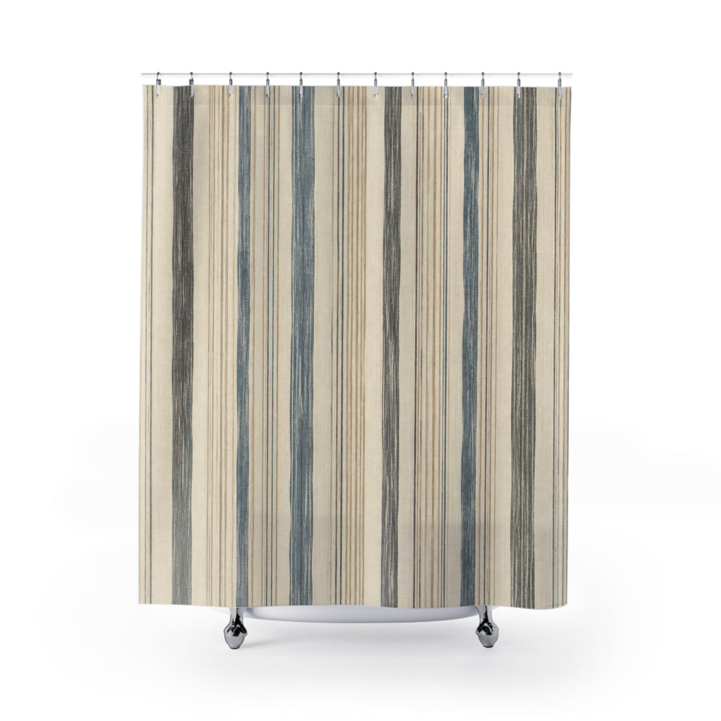 Dusty Blue Beige Watercolor Stripe Shower Curtain
