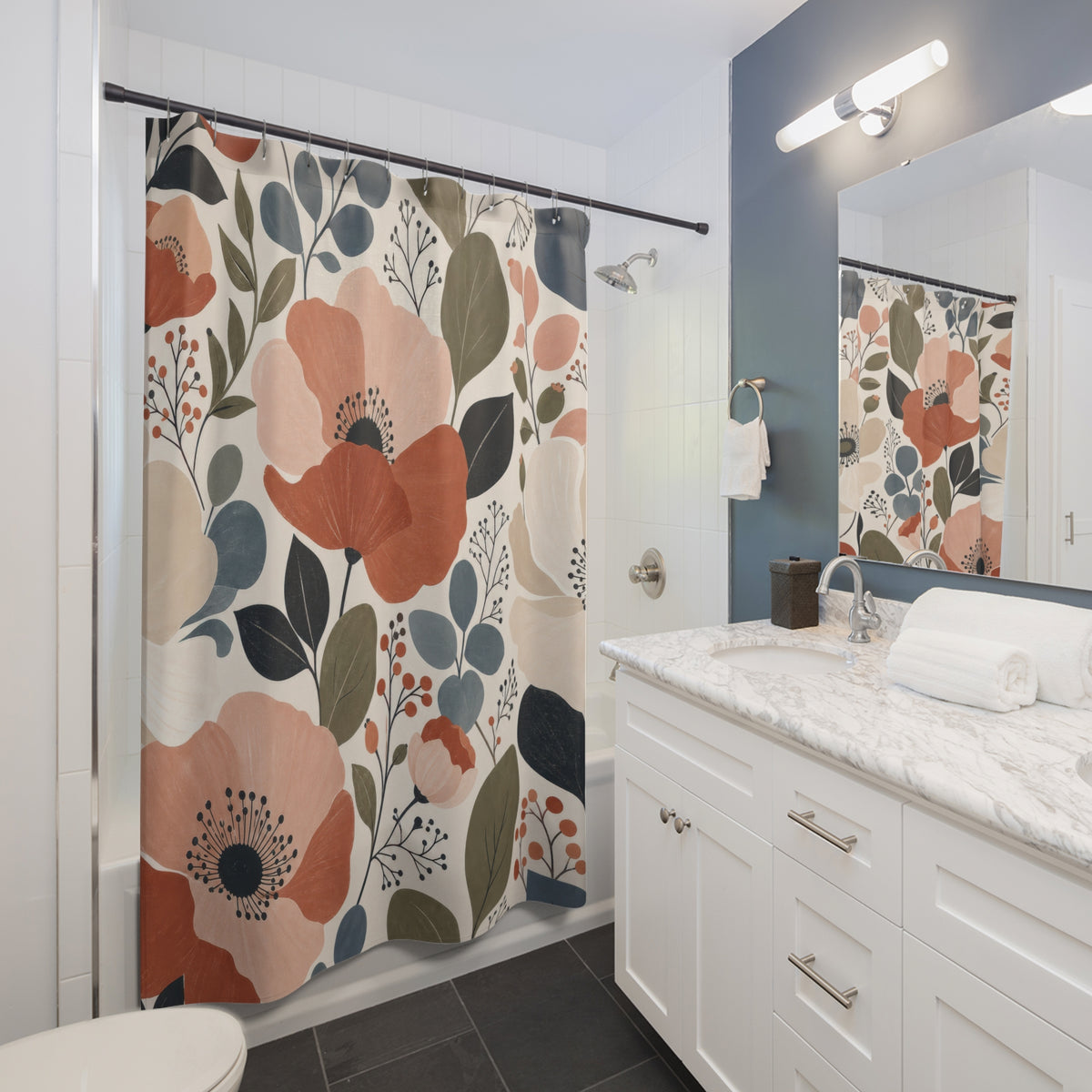 Modern Coral Poppy Shower Curtain