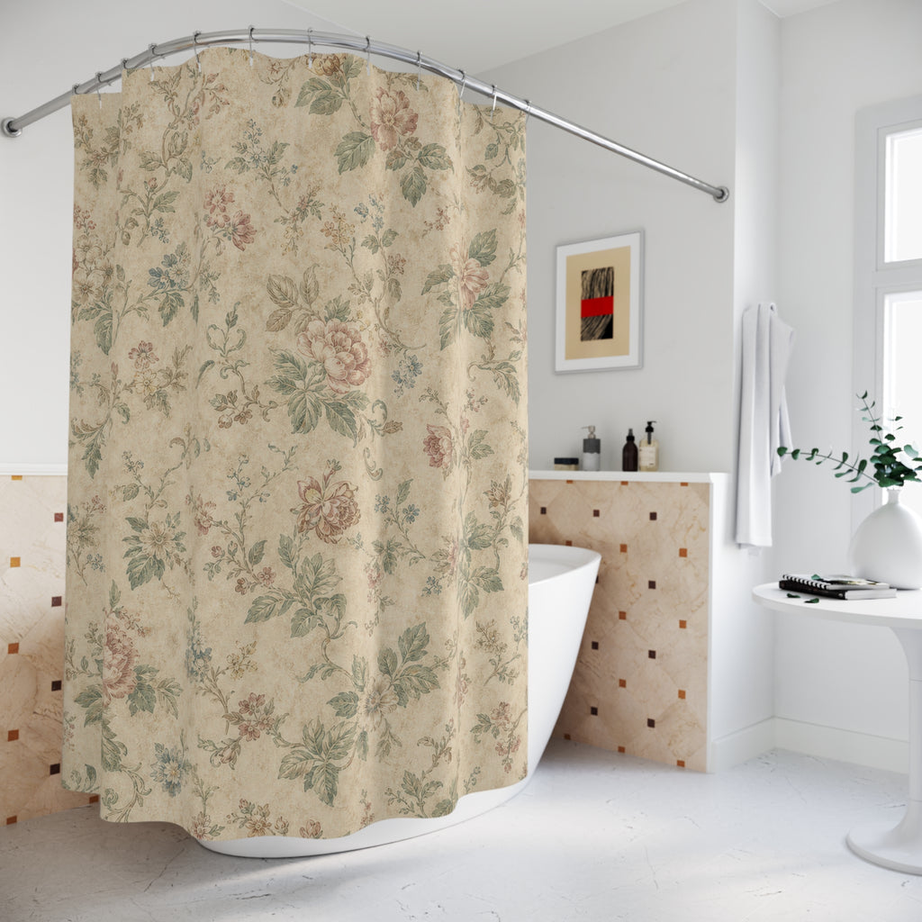 Faded Rose Farmhouse Vintage Floral Shower Curtain