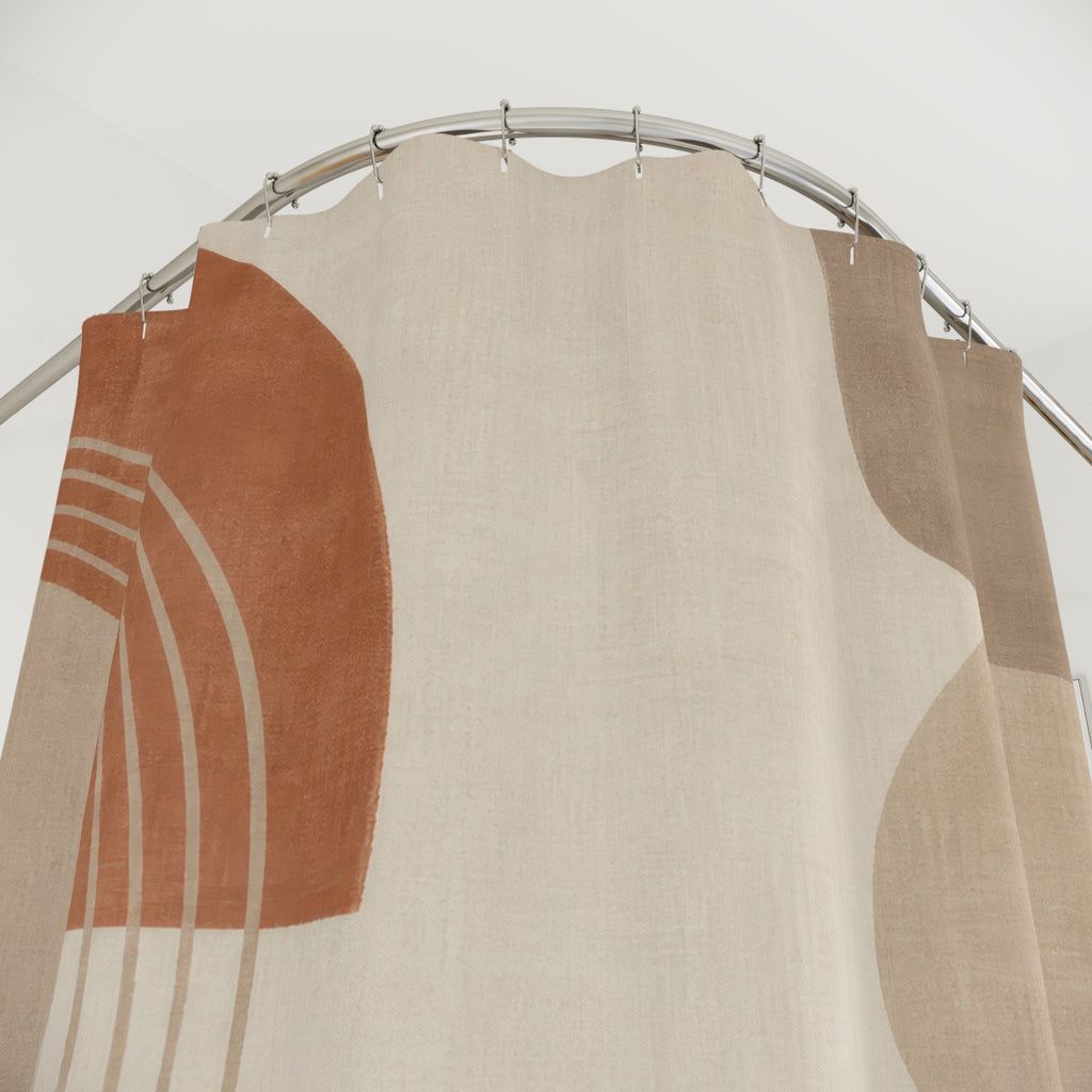 Abstract Shower Curtain, Beige Rust Arches Pattern, Warm Neutral Bathroom Decor, Modern Boho Guest Bath Organic Art Style