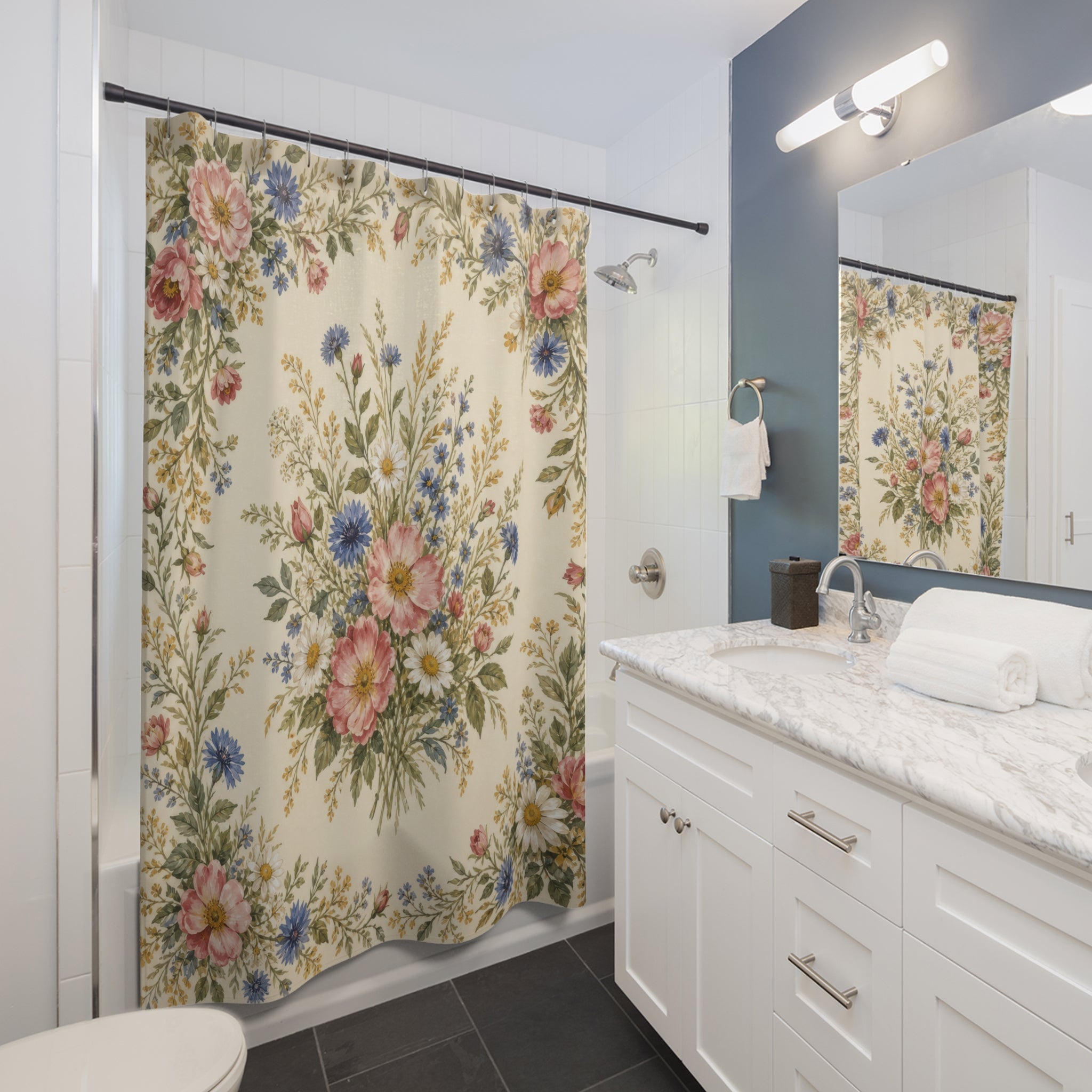 Country Wildflower Wreath Shower Curtain