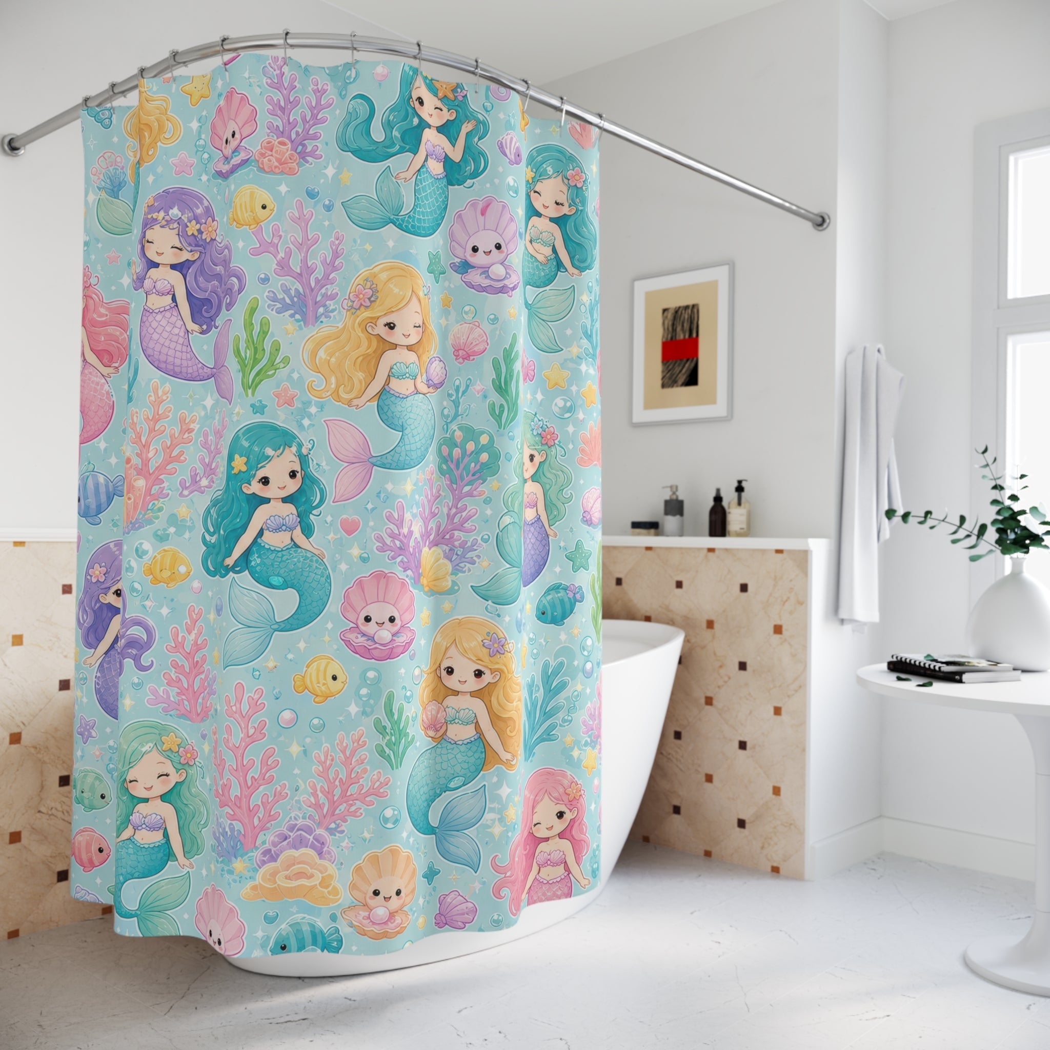 Cute Pastel Ocean Repeat Shower Curtain