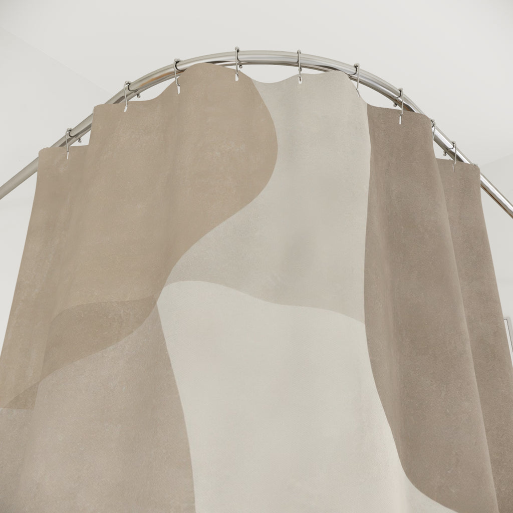 Abstract Shower Curtain, Taupe Stone Neutral Pebble Shapes, Grey Beige Bathroom Decor, Soft Modern Guest Bath Organic Spa Style