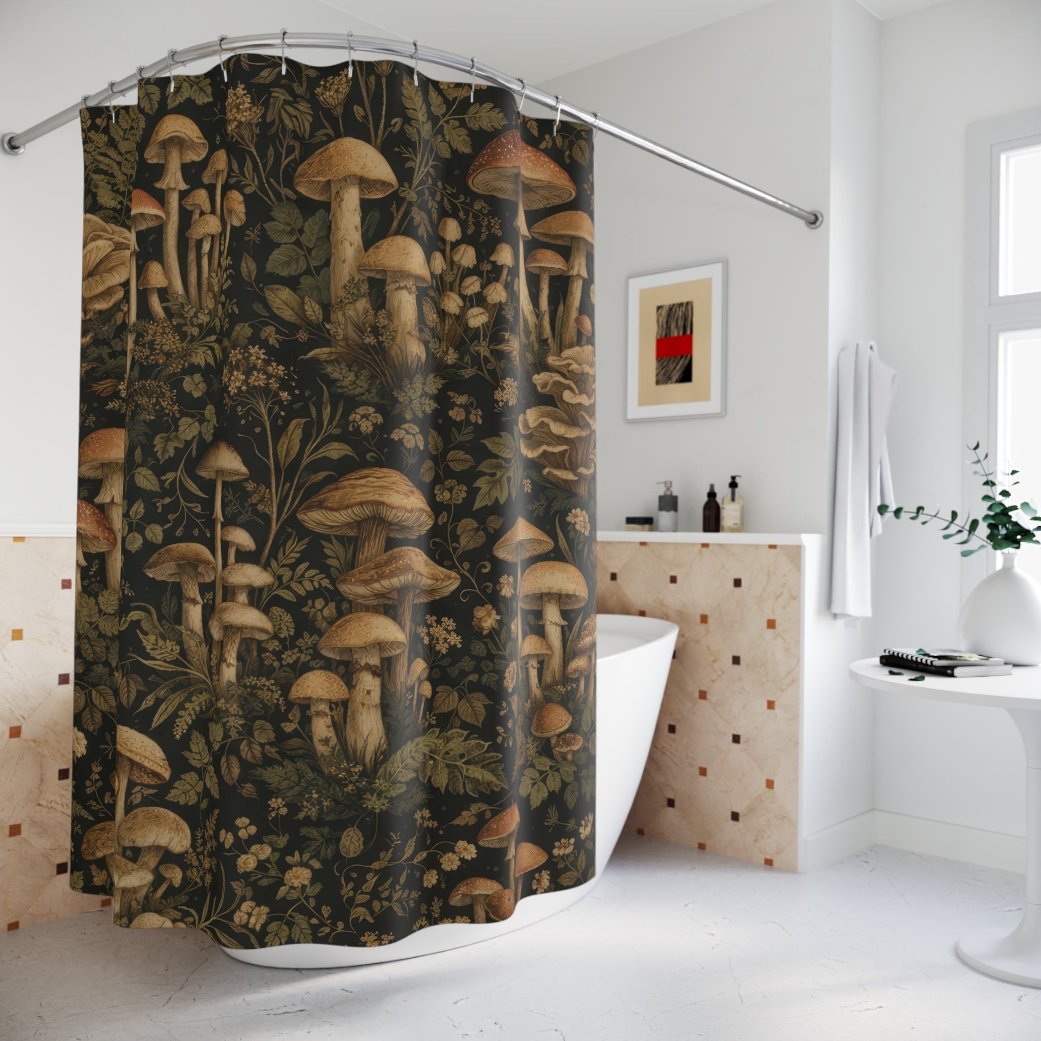 Woodland Mushroom Shower Curtain – Dark Academia Forest