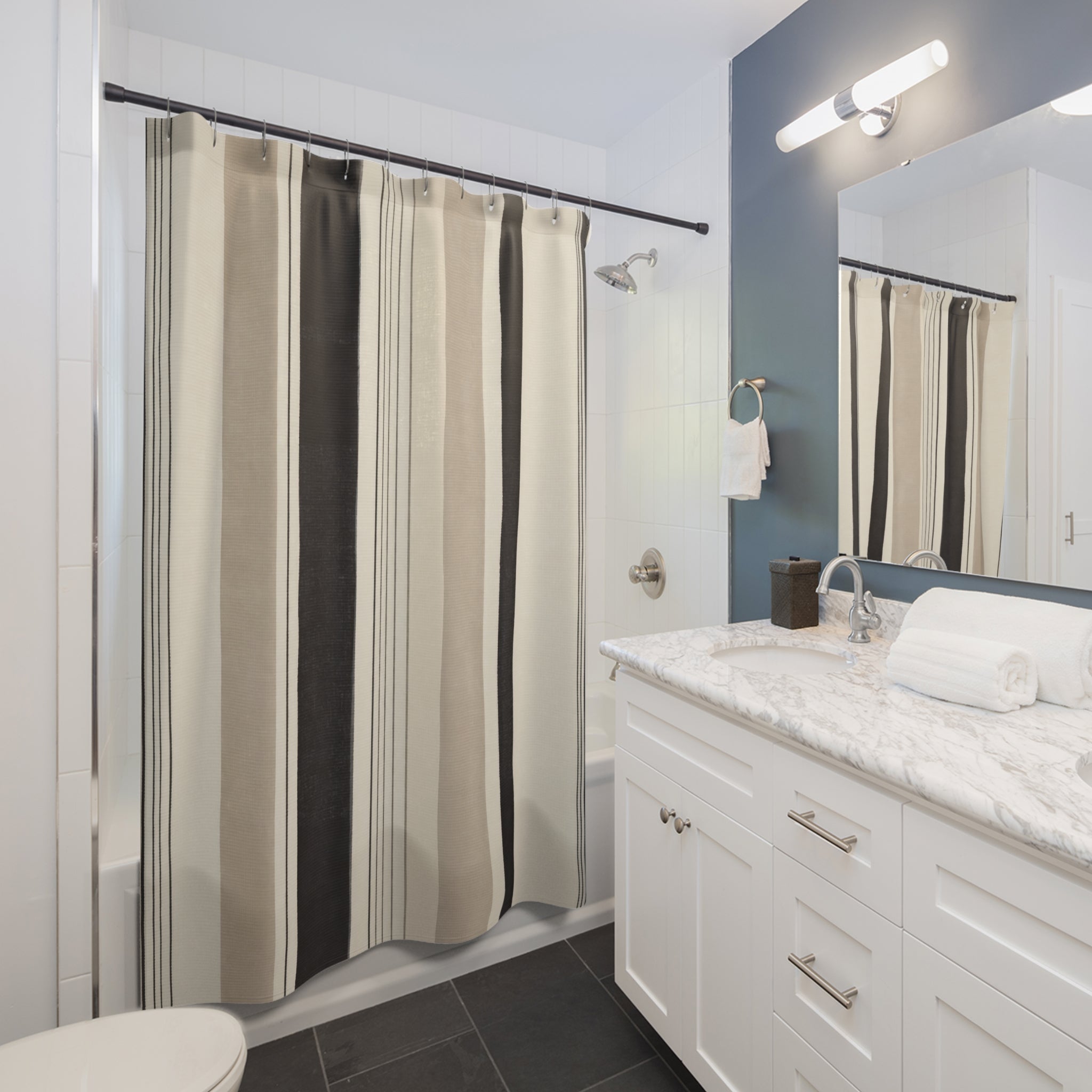 Black Beige Vertical Stripe Shower Curtain