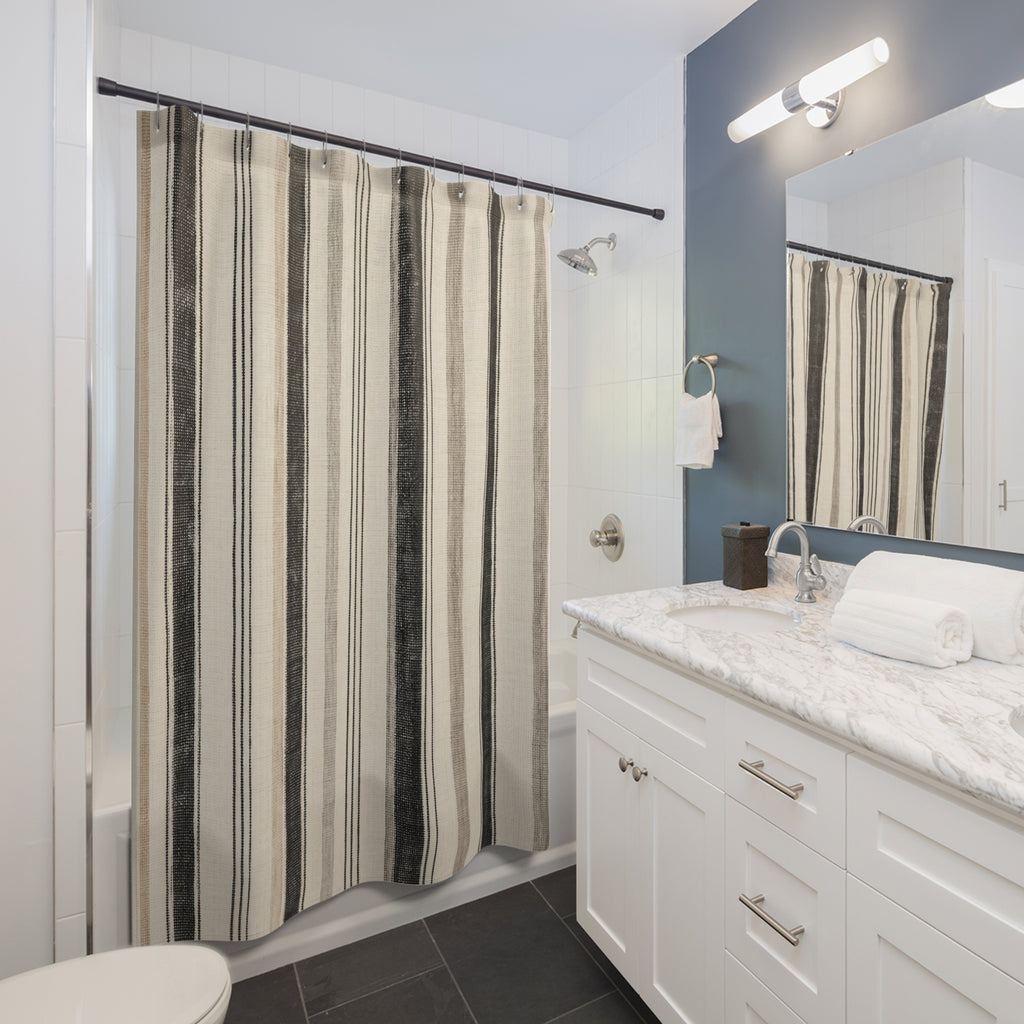 Gray Beige Dense Pinstripe Shower Curtain
