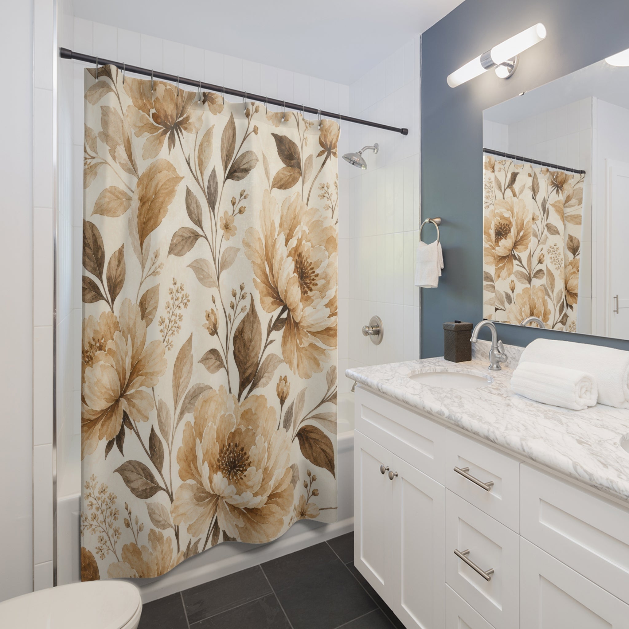 Brown Beige Floral Arch Collage Shower Curtain