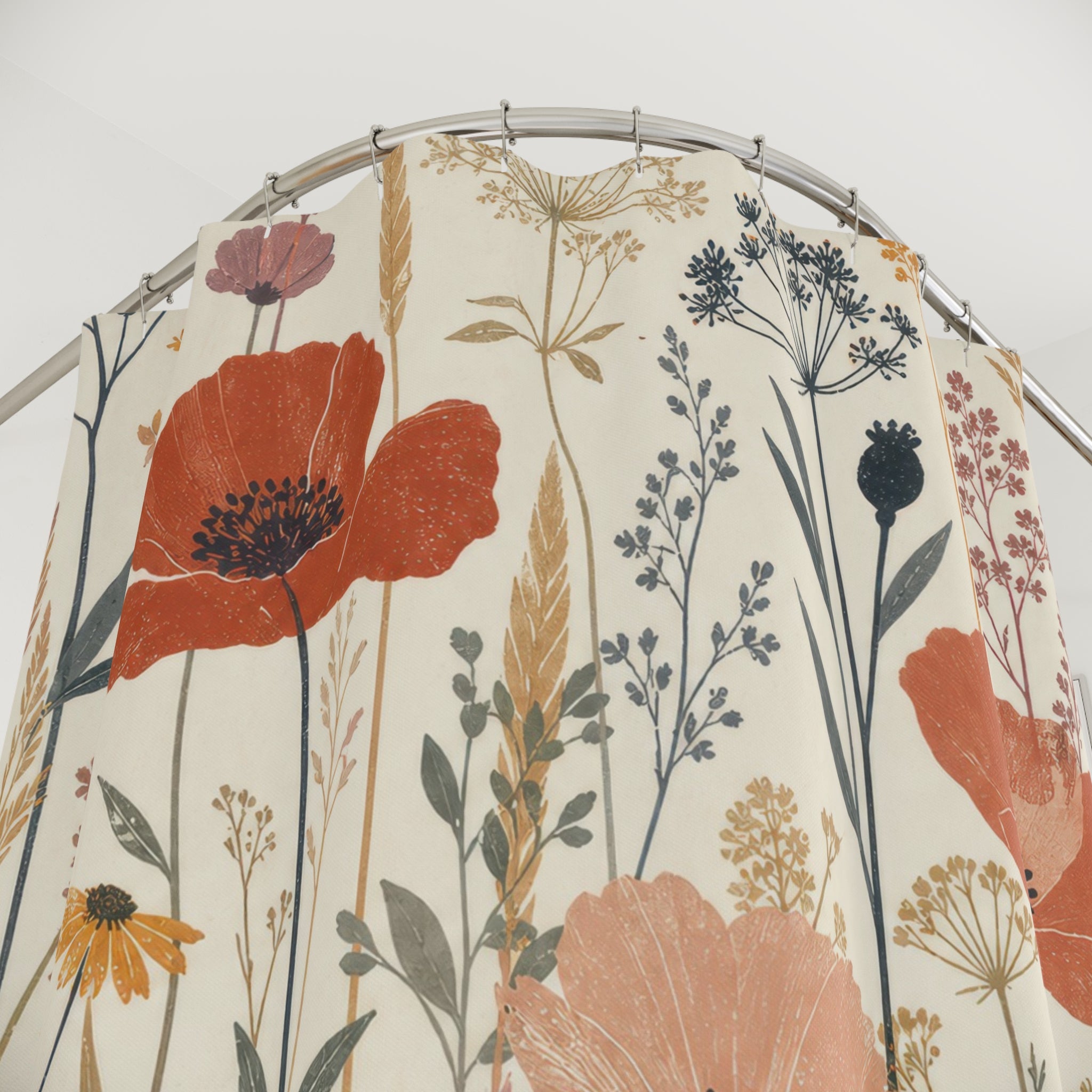 Orange Wildflower Meadow Shower Curtain