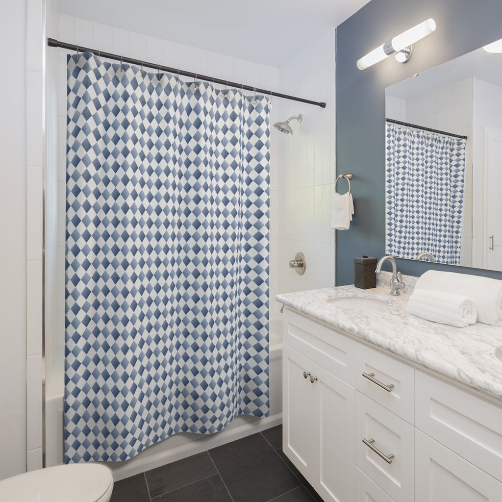 Blue and White Tonal Diamond Shower Curtain