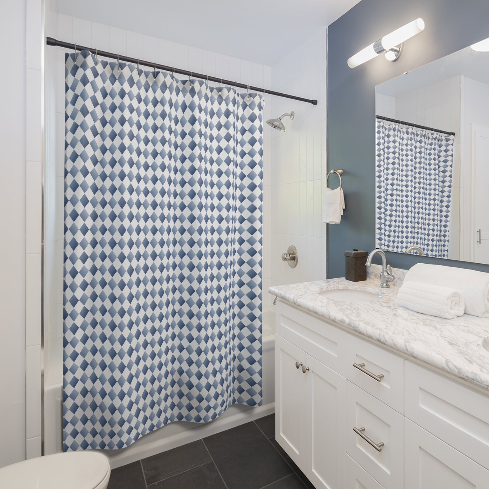 Blue and White Tonal Diamond Shower Curtain