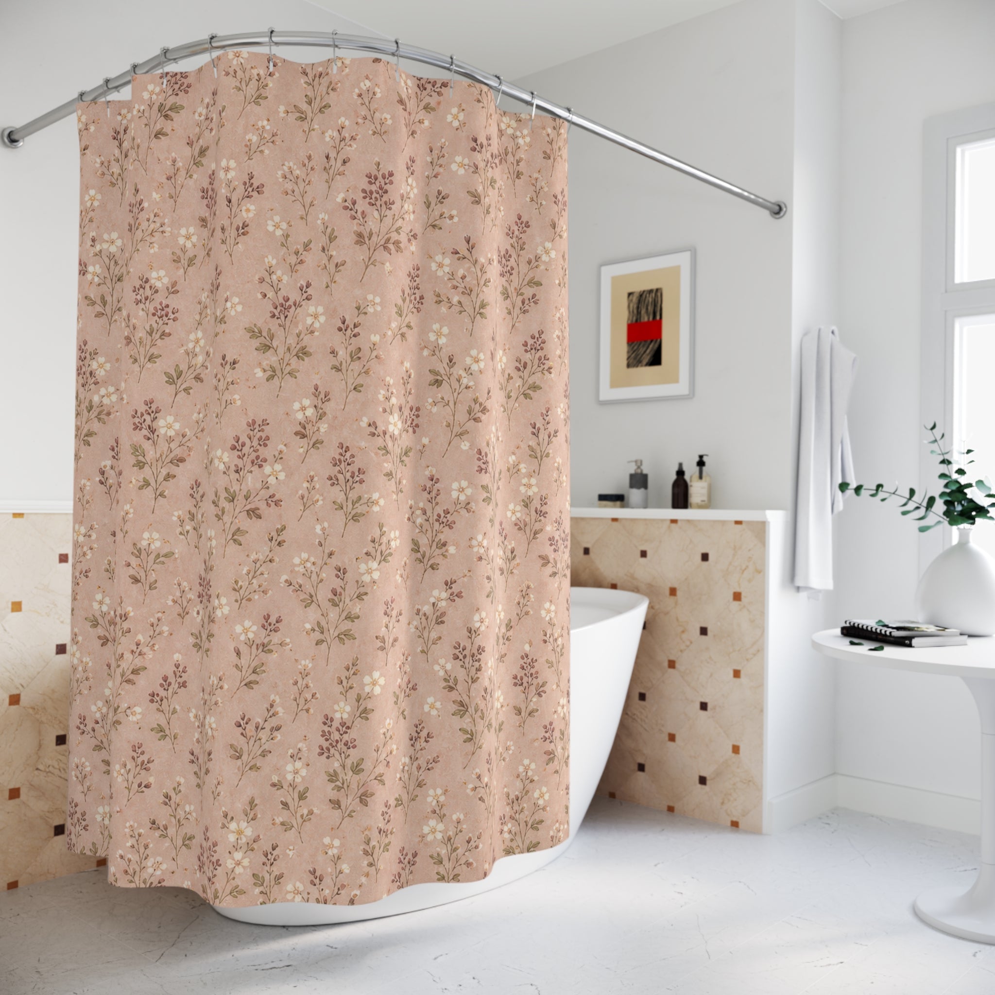 Dusty Rose Ditsy Shower Curtain