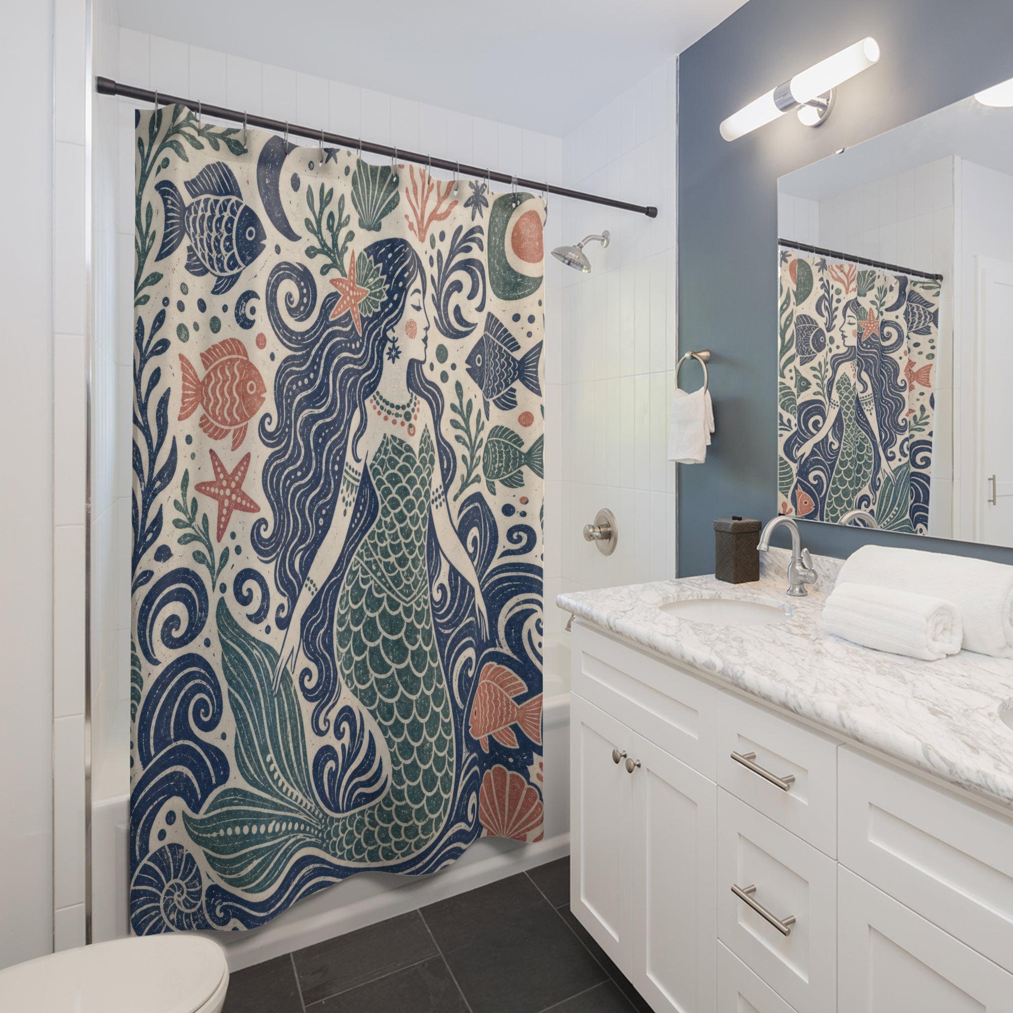 Folk Art Ocean Shower Curtain