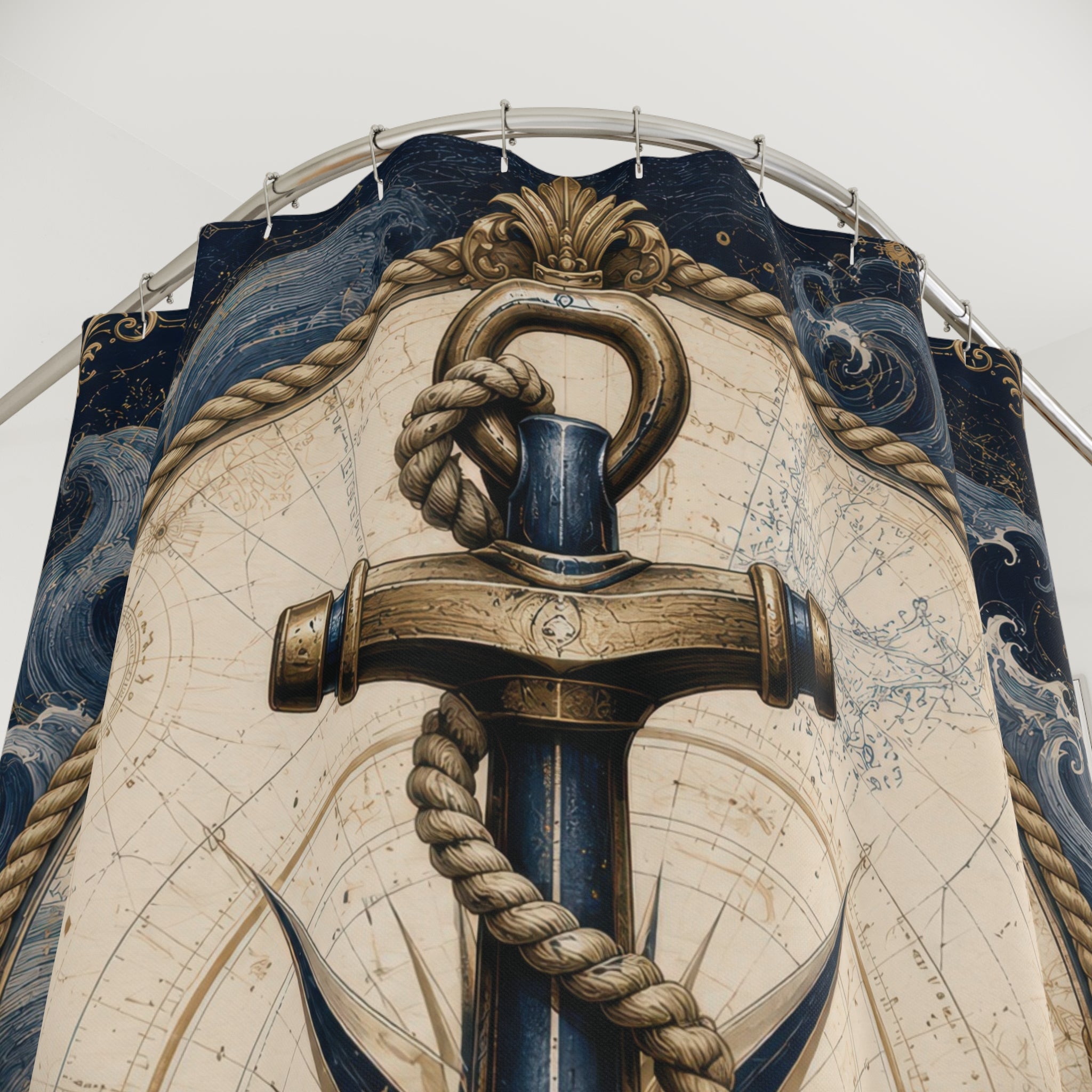 Navy Nautical Anchor Shower Curtain