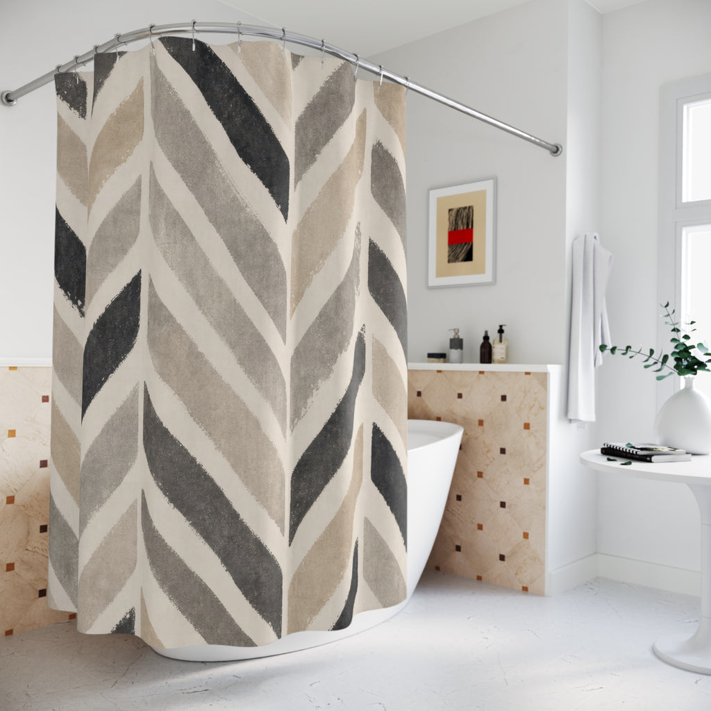 Black Beige Chevron Stripe Shower Curtain