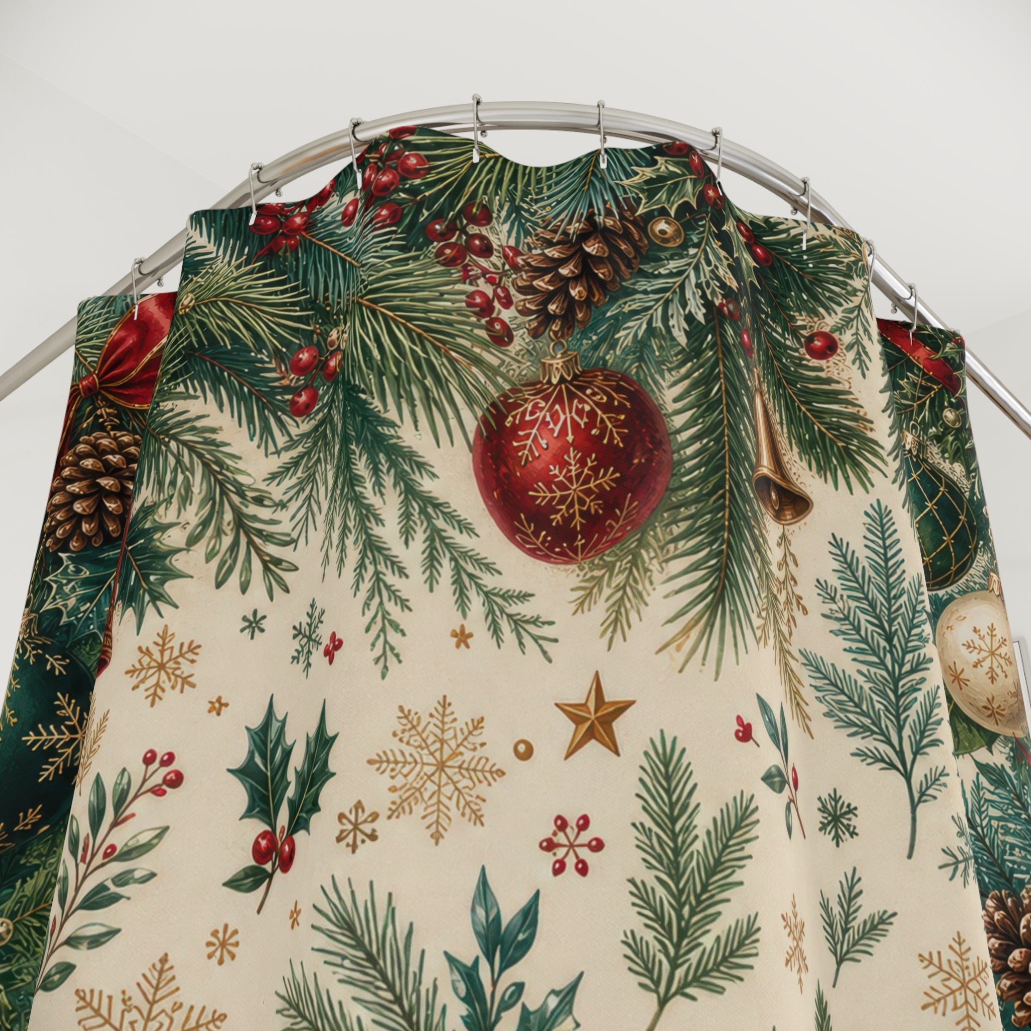 Evergreen Ornament Garland Shower Curtain