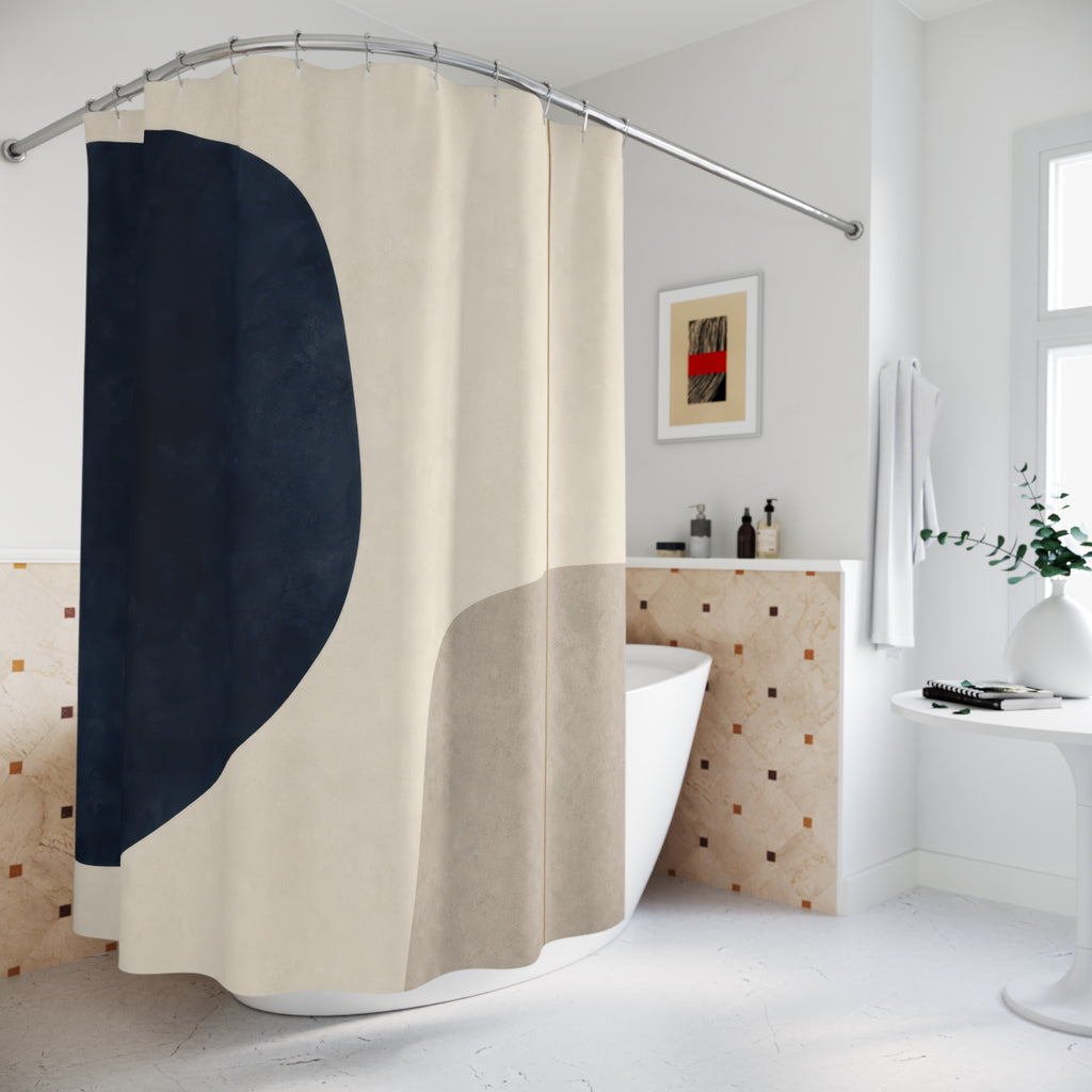Beige Gray Modern Navy Abstract Blue Cream Gold Shower Curtain