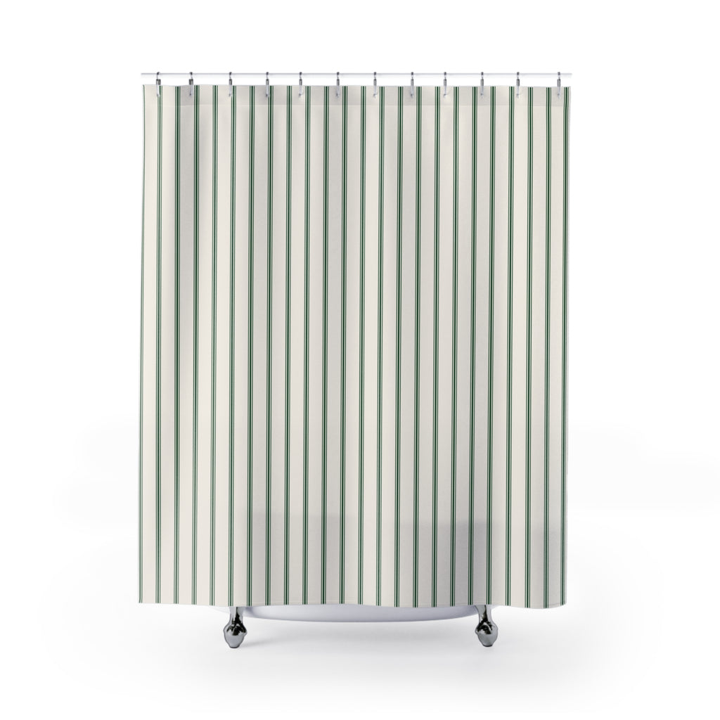 Green Ticking Stripe Shower Curtain