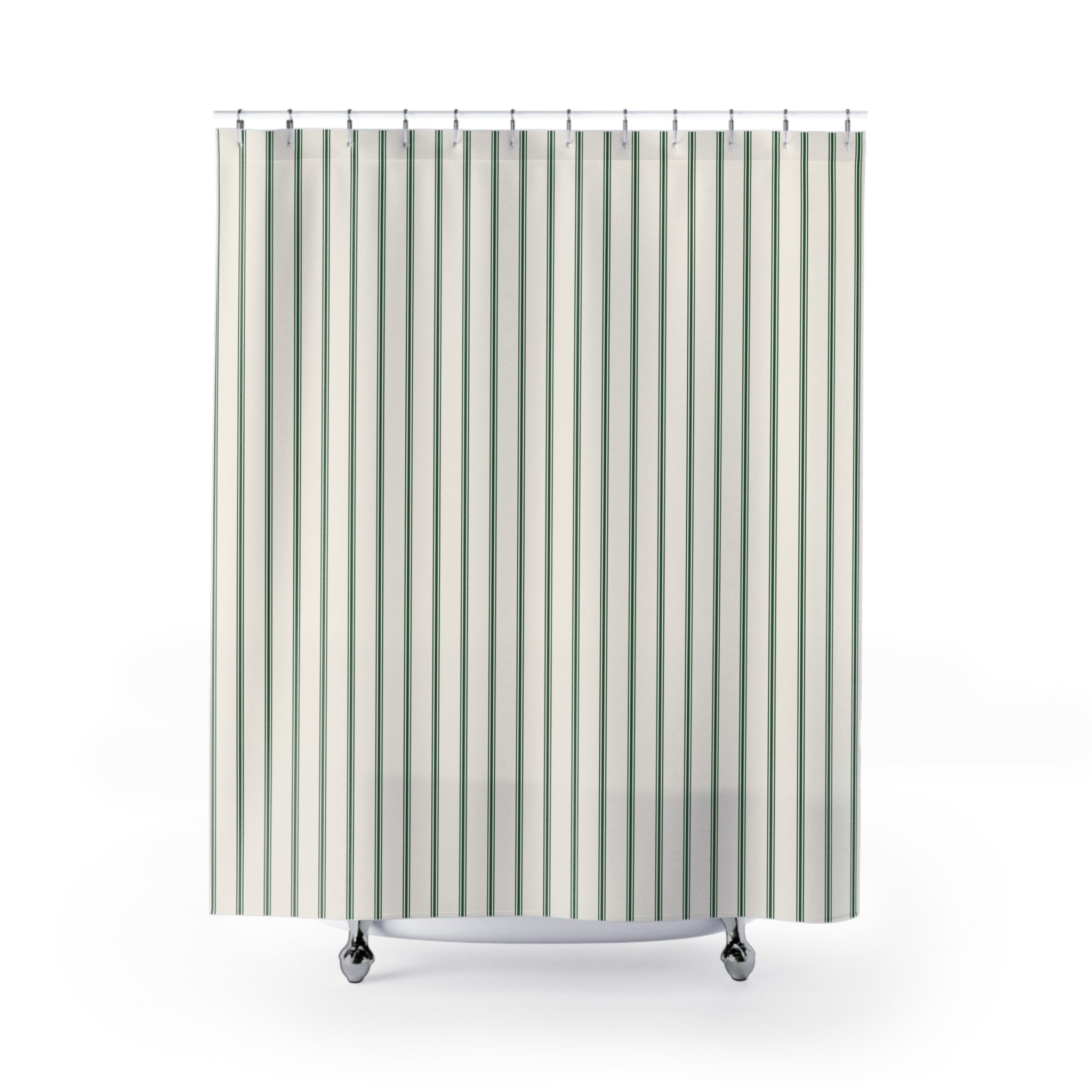 Green Ticking Stripe Shower Curtain