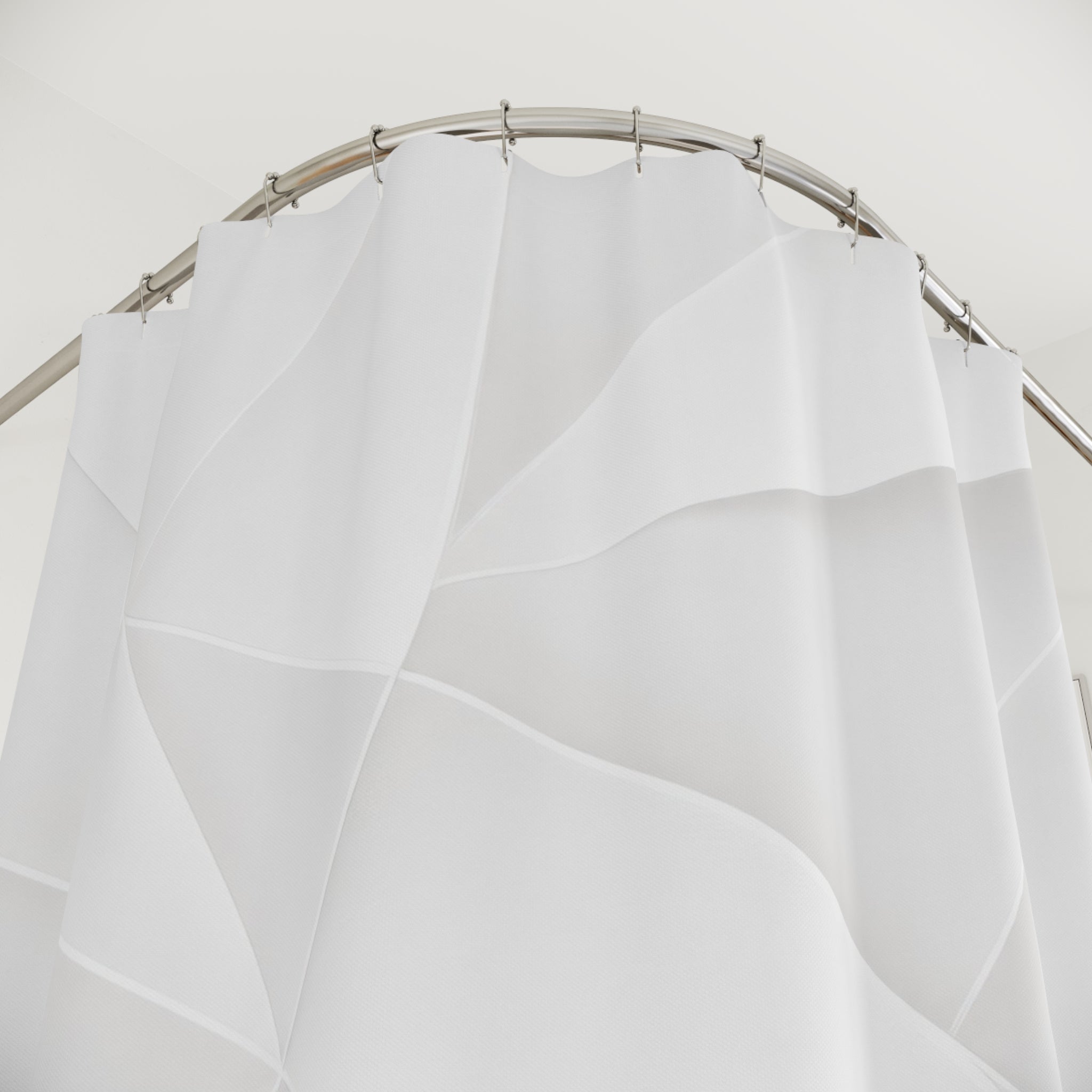 White Geometric Shower Curtain, Modern Faceted Bath Decor, Triangle Fold Pattern, Minimal Guest Bathroom Decor, Spa White Style Decor
