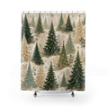 Christmas Tree Shower Curtain: Green Gold Winter Woodland