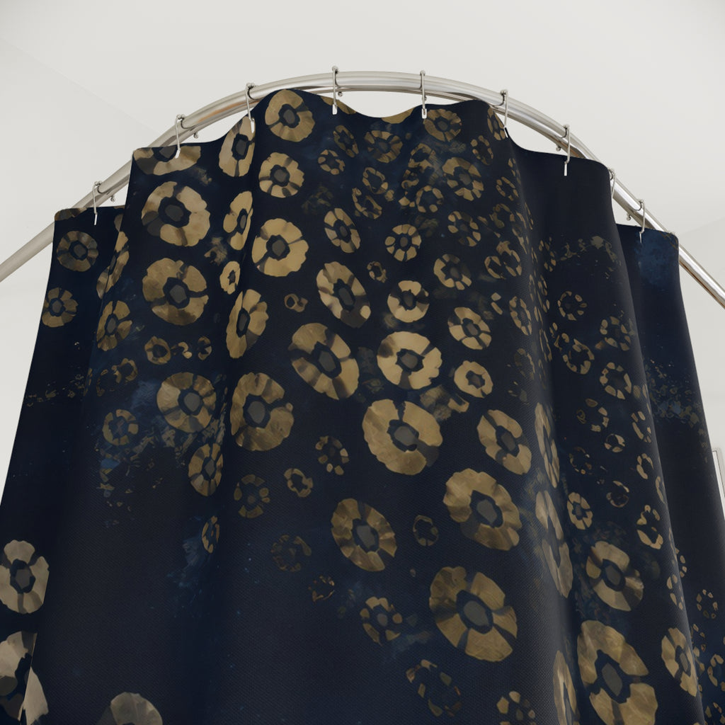 Midnight Blue Leopard Rosette Shower Curtain