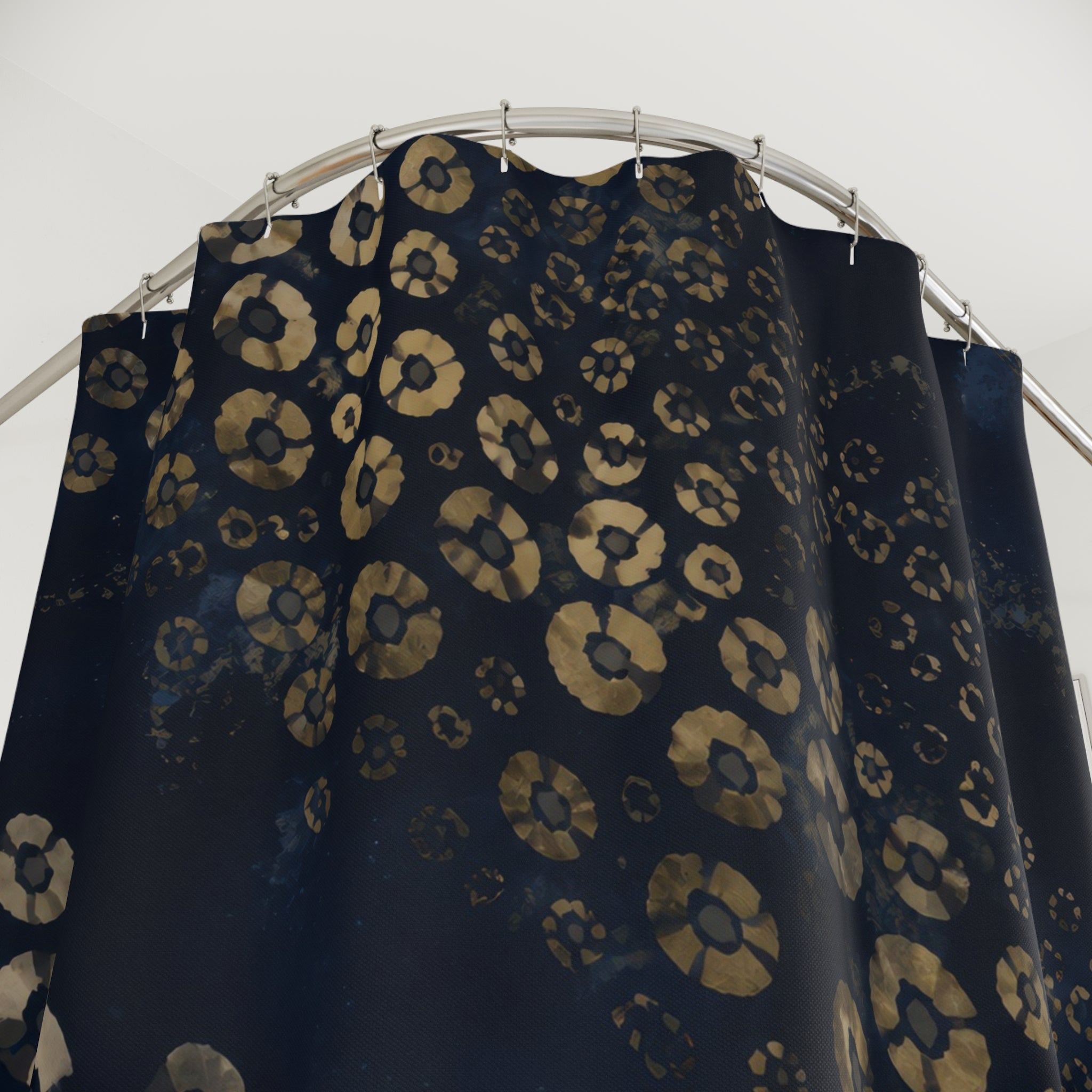 Midnight Blue Leopard Rosette Shower Curtain