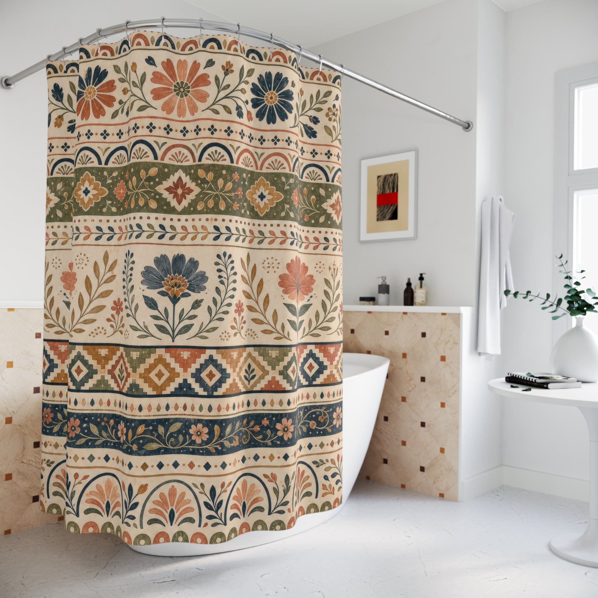 Southwestern Floral Stripe Shower Curtain