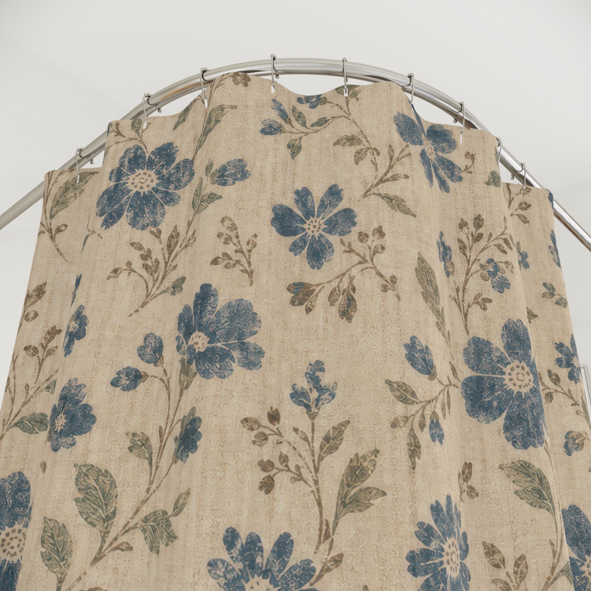 Vintage Farmhouse Blue Floral Shower Curtain