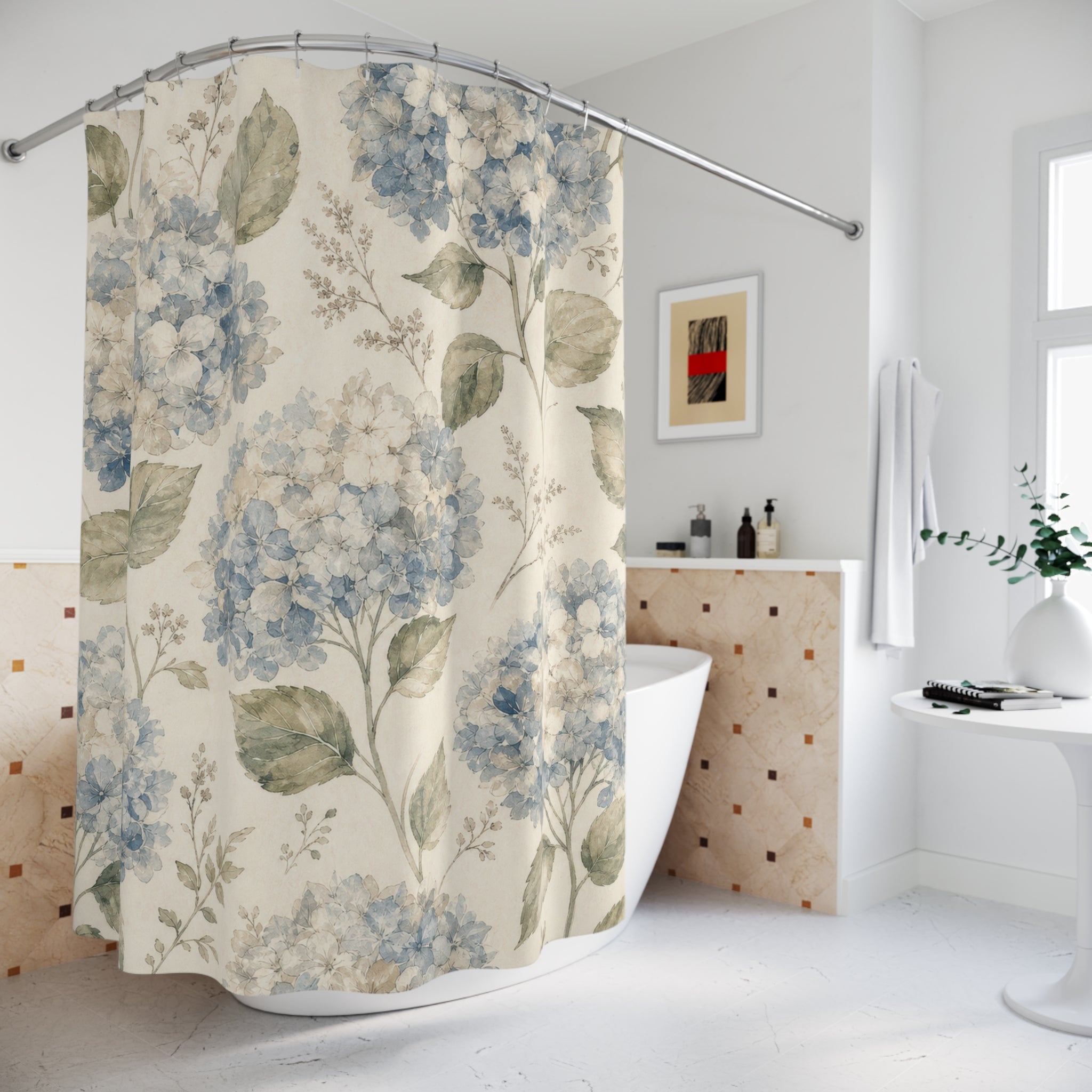 Soft Blue Floral Botanical Shower Curtain