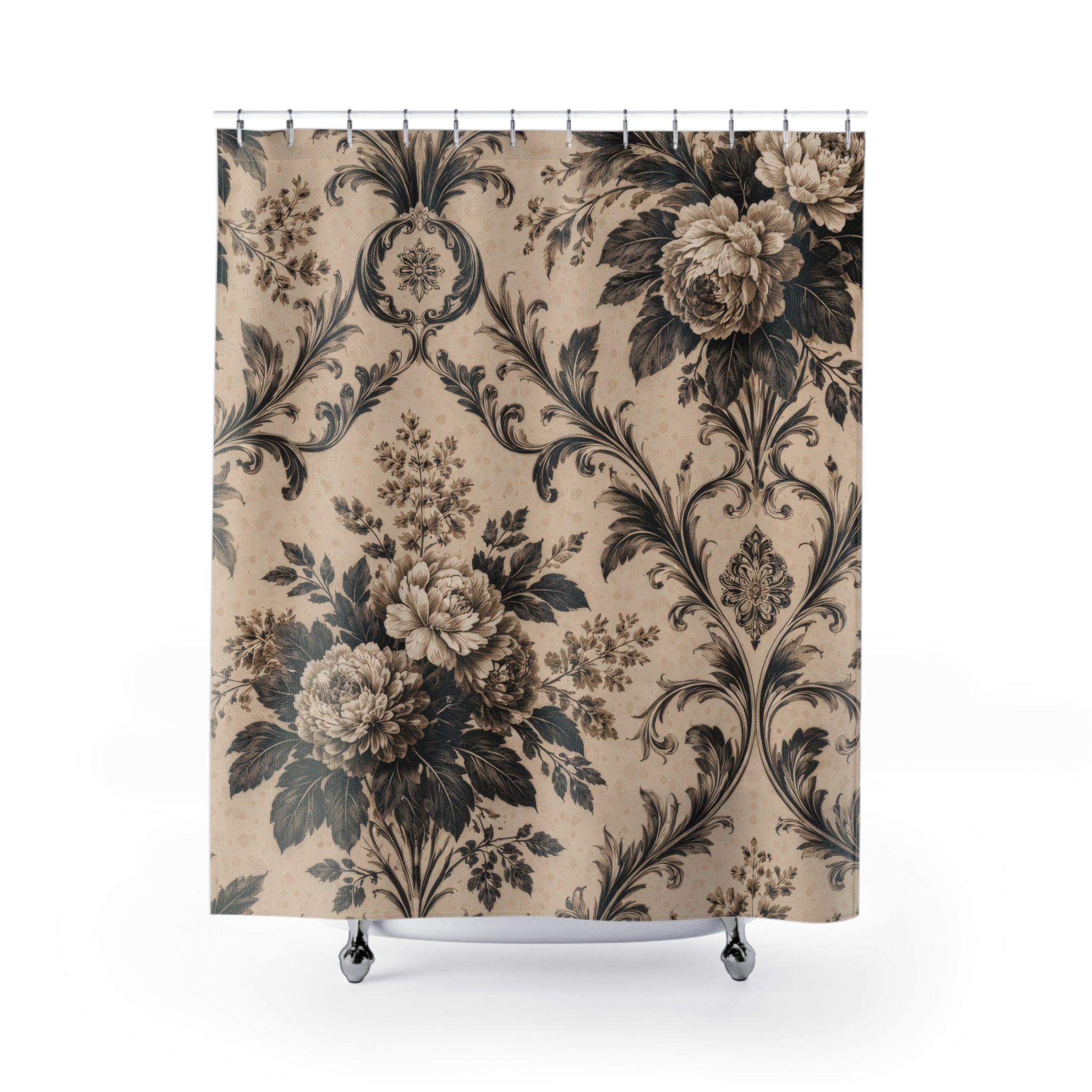 Black & Beige Floral Shower Curtain – Vintage Botanical