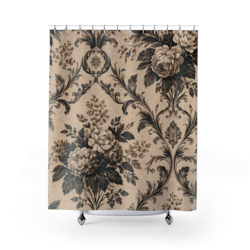 Black & Beige Floral Shower Curtain – Vintage Botanical