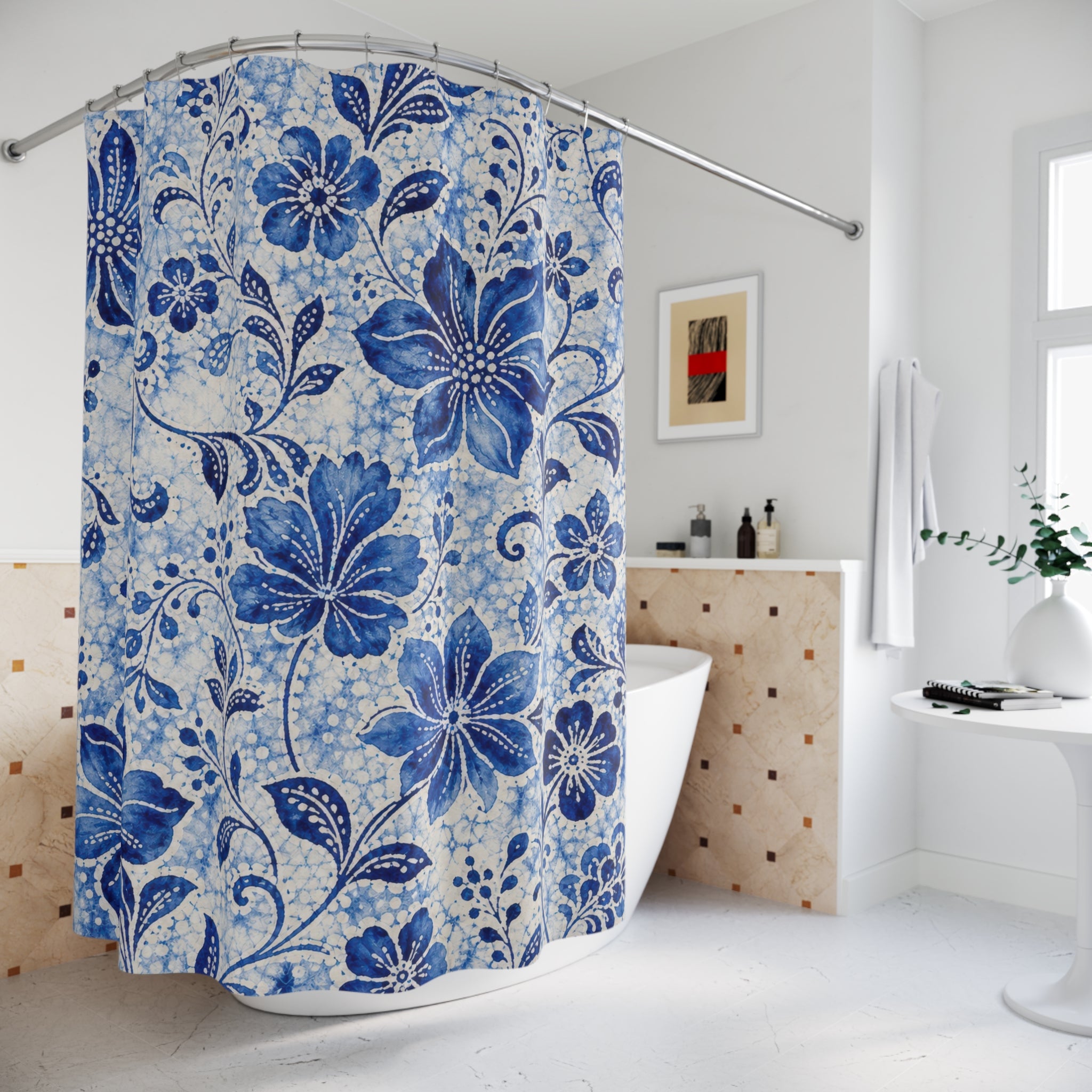 Blue Botanical Toile Shower Curtain