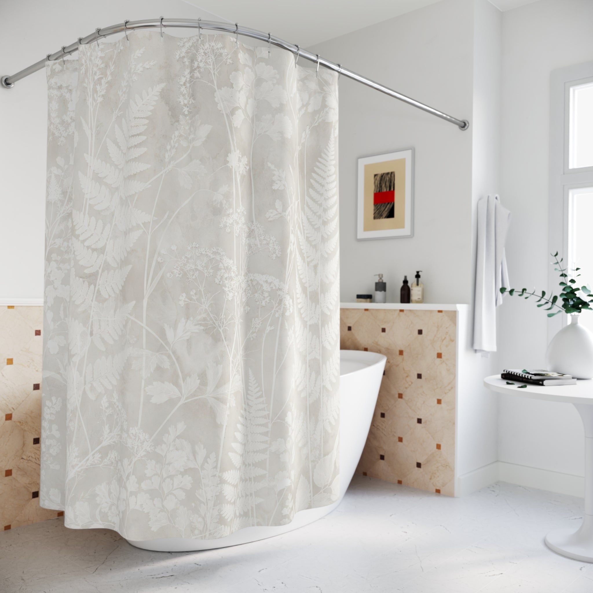 White Botanical Photogram Shower Curtain