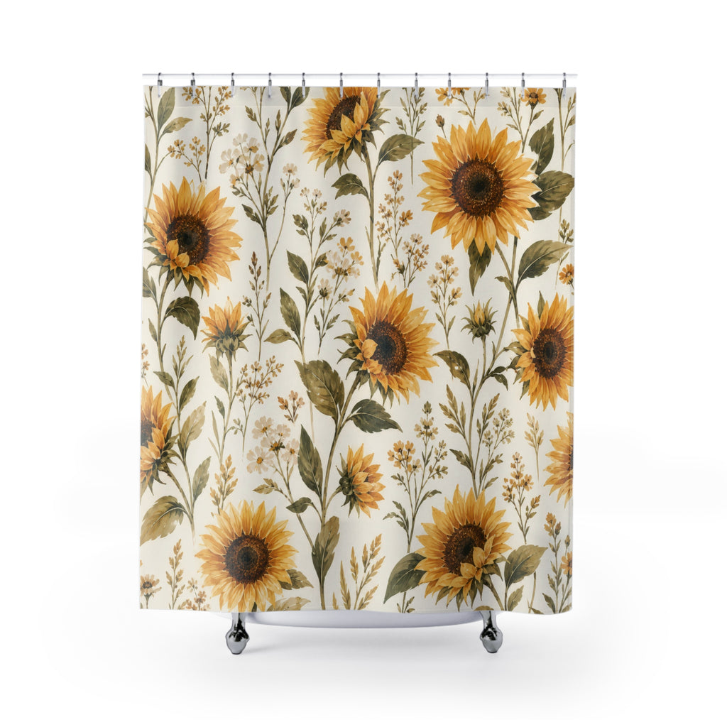 Yellow Country Floral Meadow Shower Curtain