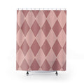 Blush harlequin diamonds with fine ivory lines shower curtain with full front view