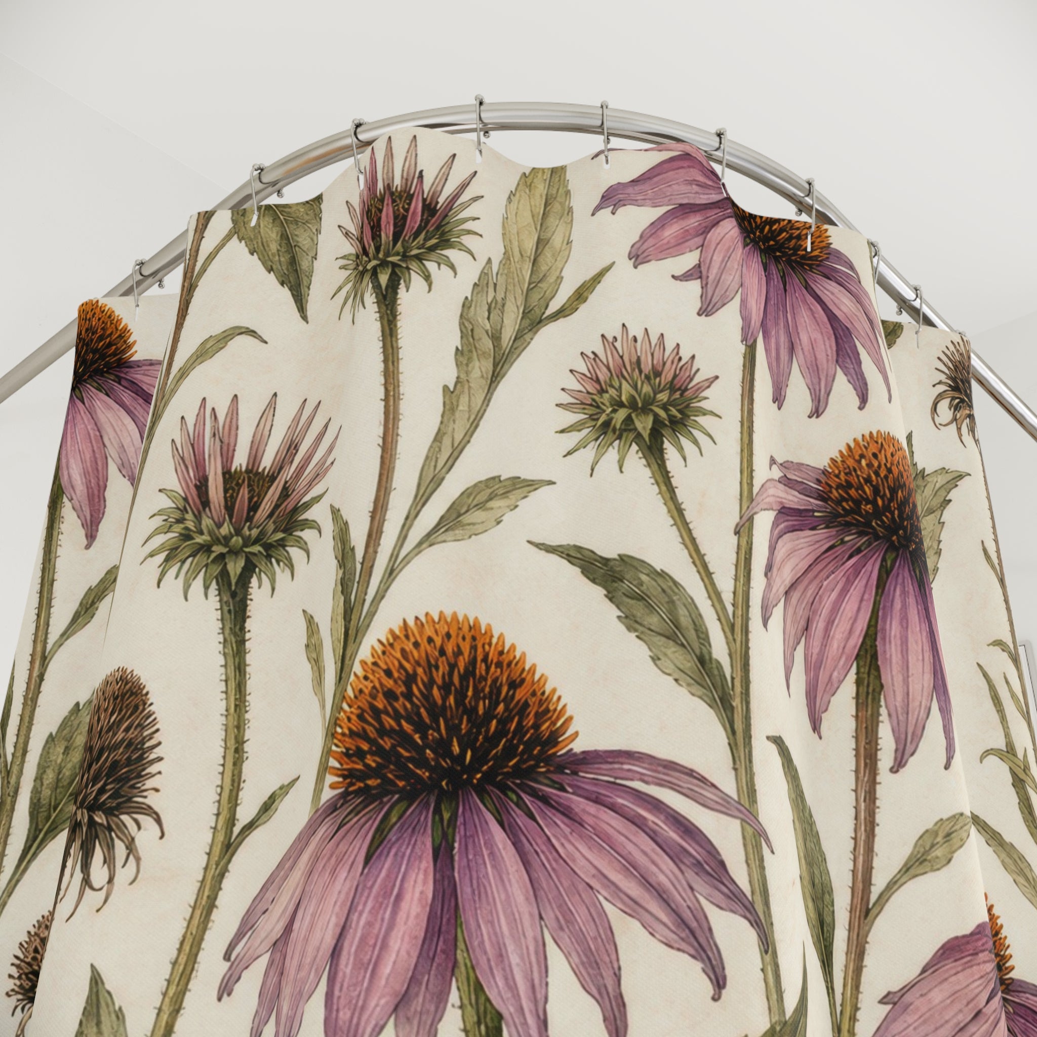 Dusty Pink Echinacea Wildflower Botanical Shower Curtain